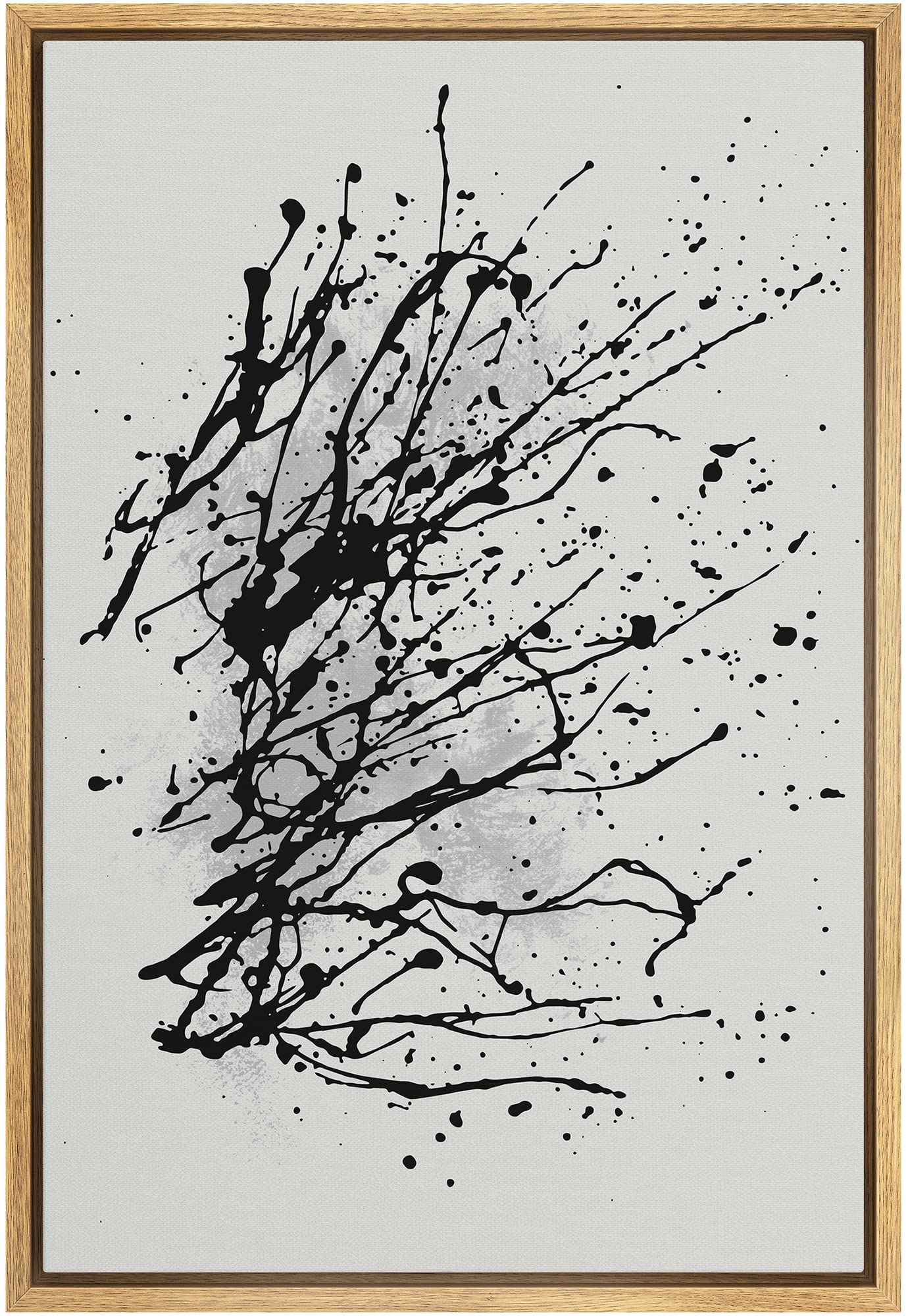 Signford Framed Canvas Print Wall Art Black White Paint Splatter Collage Abstract Shapes Illustrations Modern Art Decorative Boh