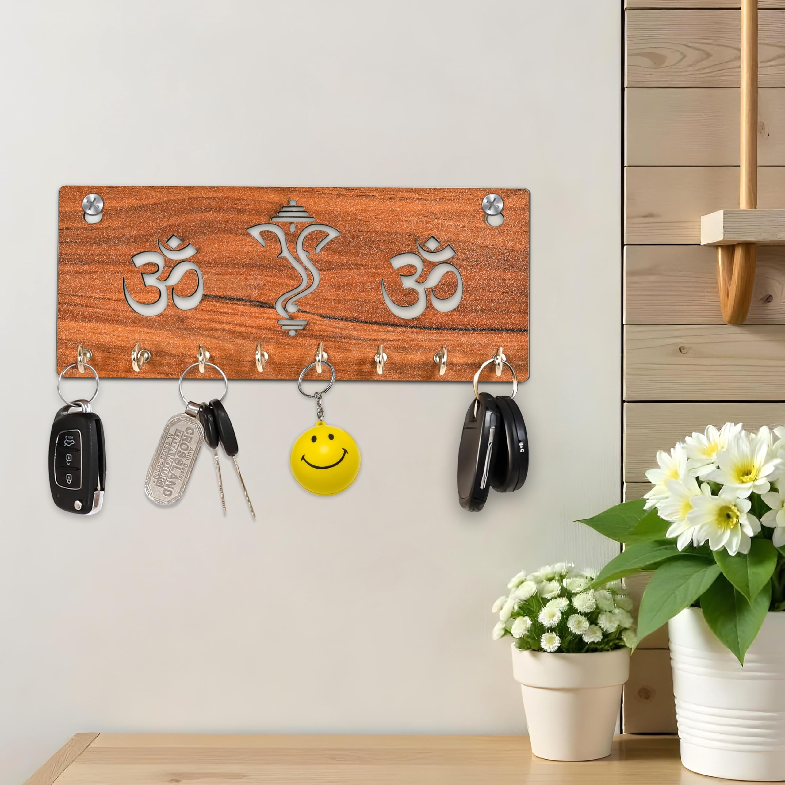 Rousrie Key Holder for Home Decor Stylish | Key Hangers for Wall | Wooden Key Stand for Wall with 9 Hooks (Small)