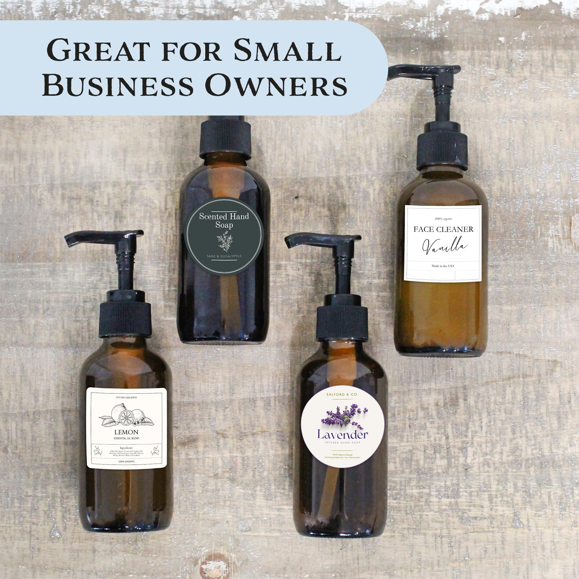 Cornucopia 4Oz Amber Glass Pump Bottles (4-Pack); Great For Lotions, Liquid Soap, Aromatherapy And More