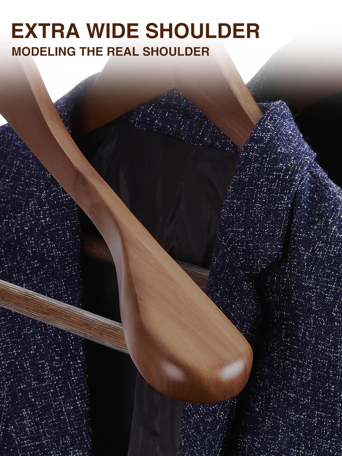 Smartor Suit Hangers For Men, 8 Pack - Wide Shoulder Wooden Suit Hangers With Non Slip Pants Holder, Wide Hangers For Suit, Coat