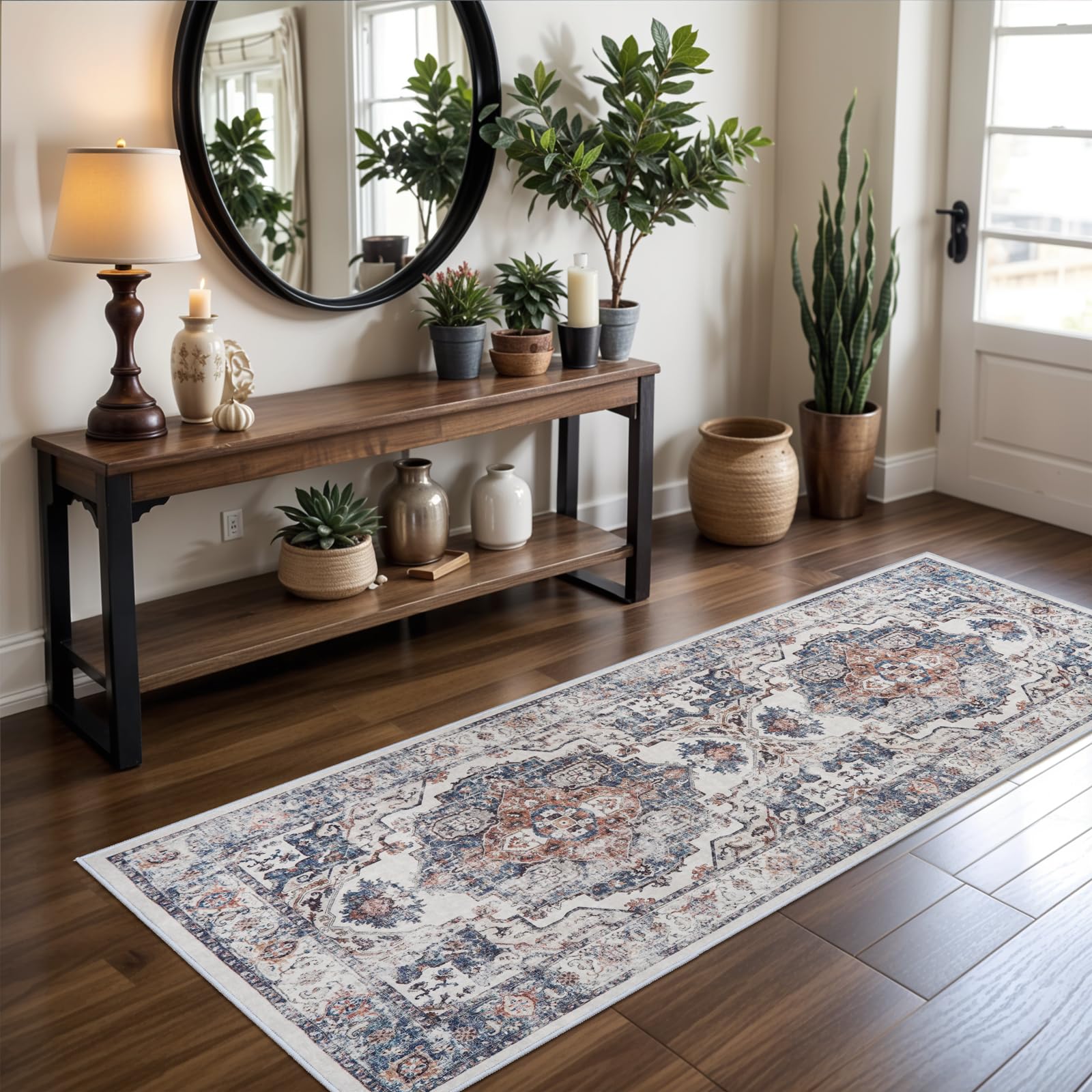 2x5 Washable Hallway Runner Rug: Indoor Farmhouse Non-Slip Entry Kitchen Rugs Oriental Thin Light Weight Carpet for Living Room