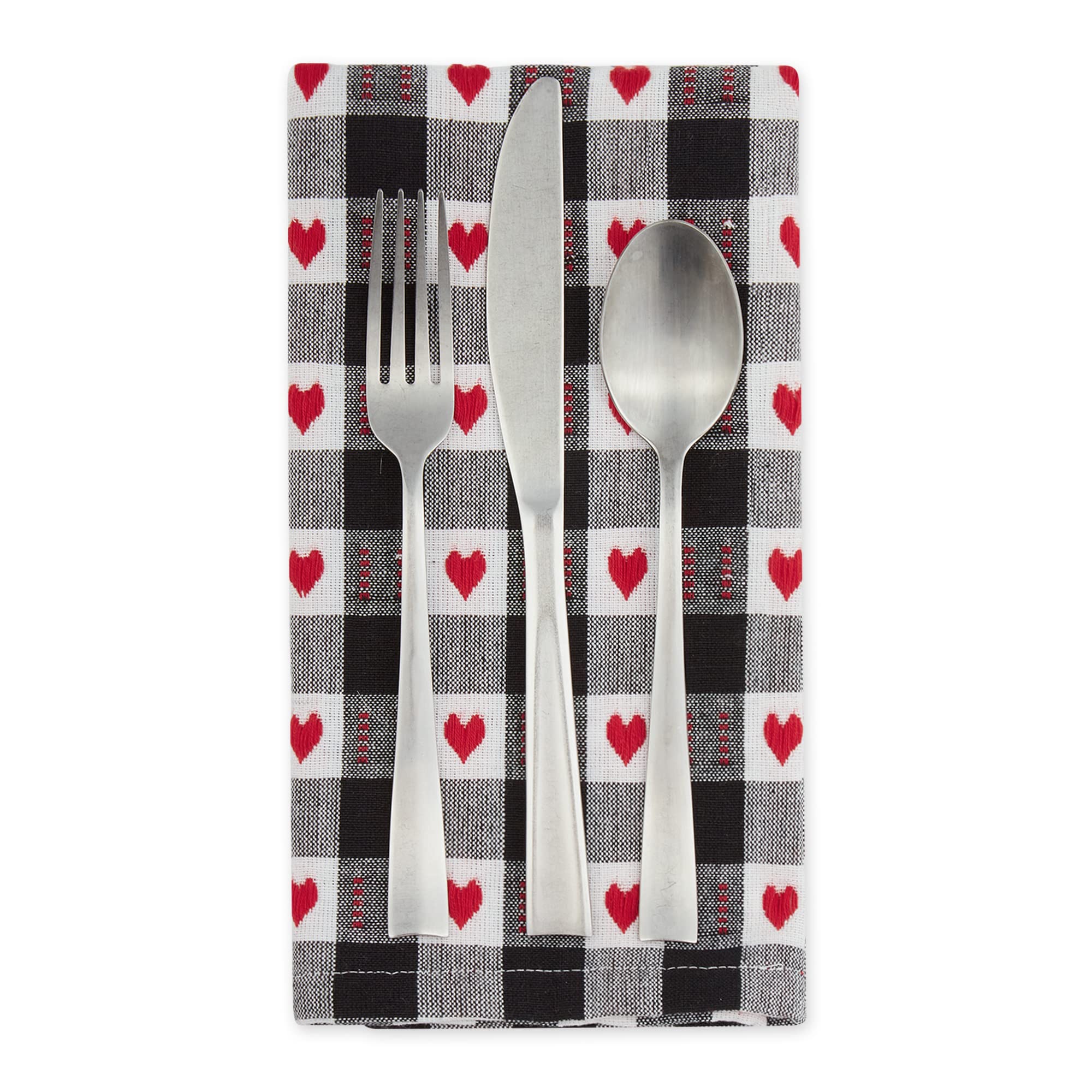 HEARTS DOBBY CHECK NAPKIN SET/6