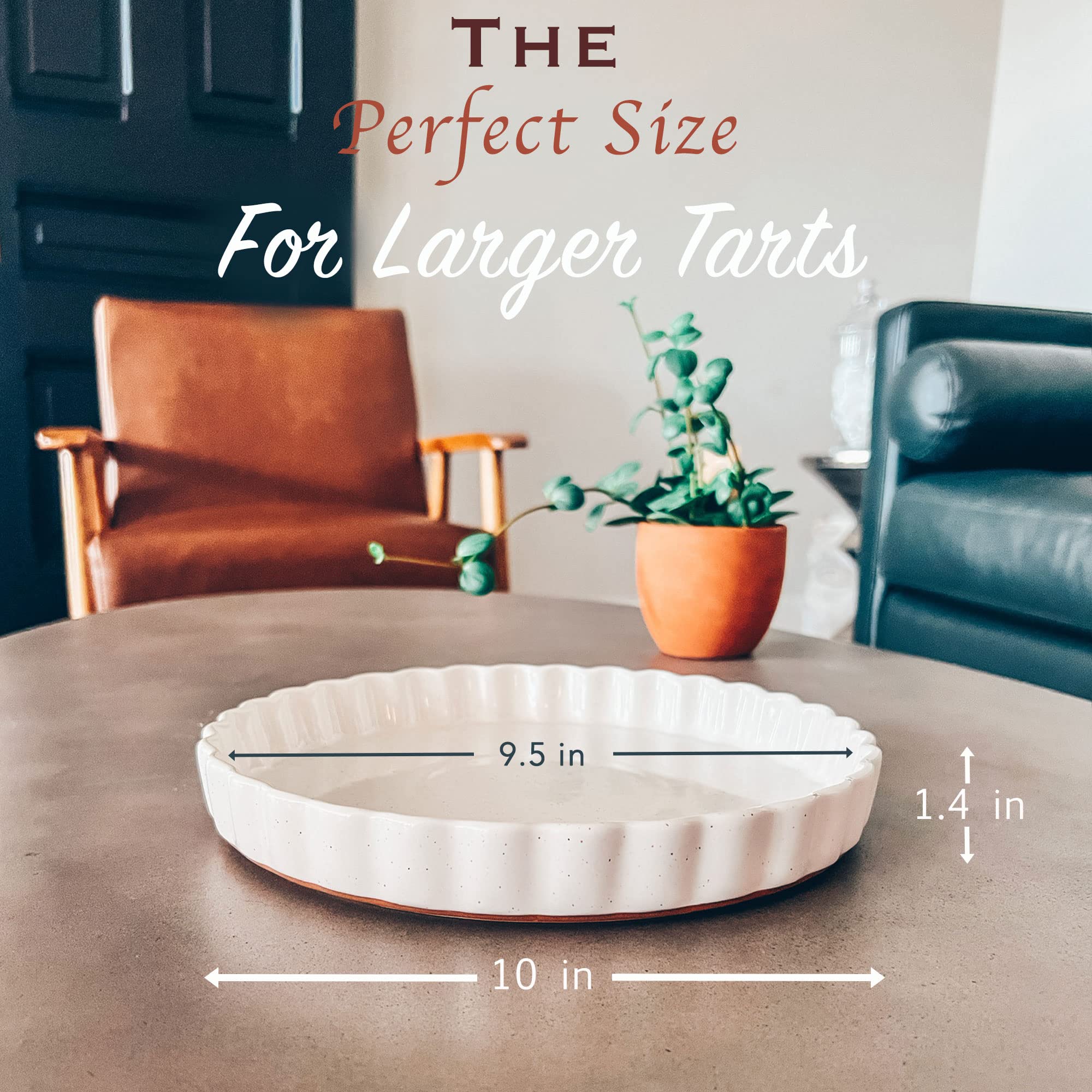 Mora Ceramic Tart Pan, 9.5 Inch Large Porcelain Baking Dish for Tarts, Quiche, Pie, Flan etc. Fluted Ruffled Edge, Oven, Microwa