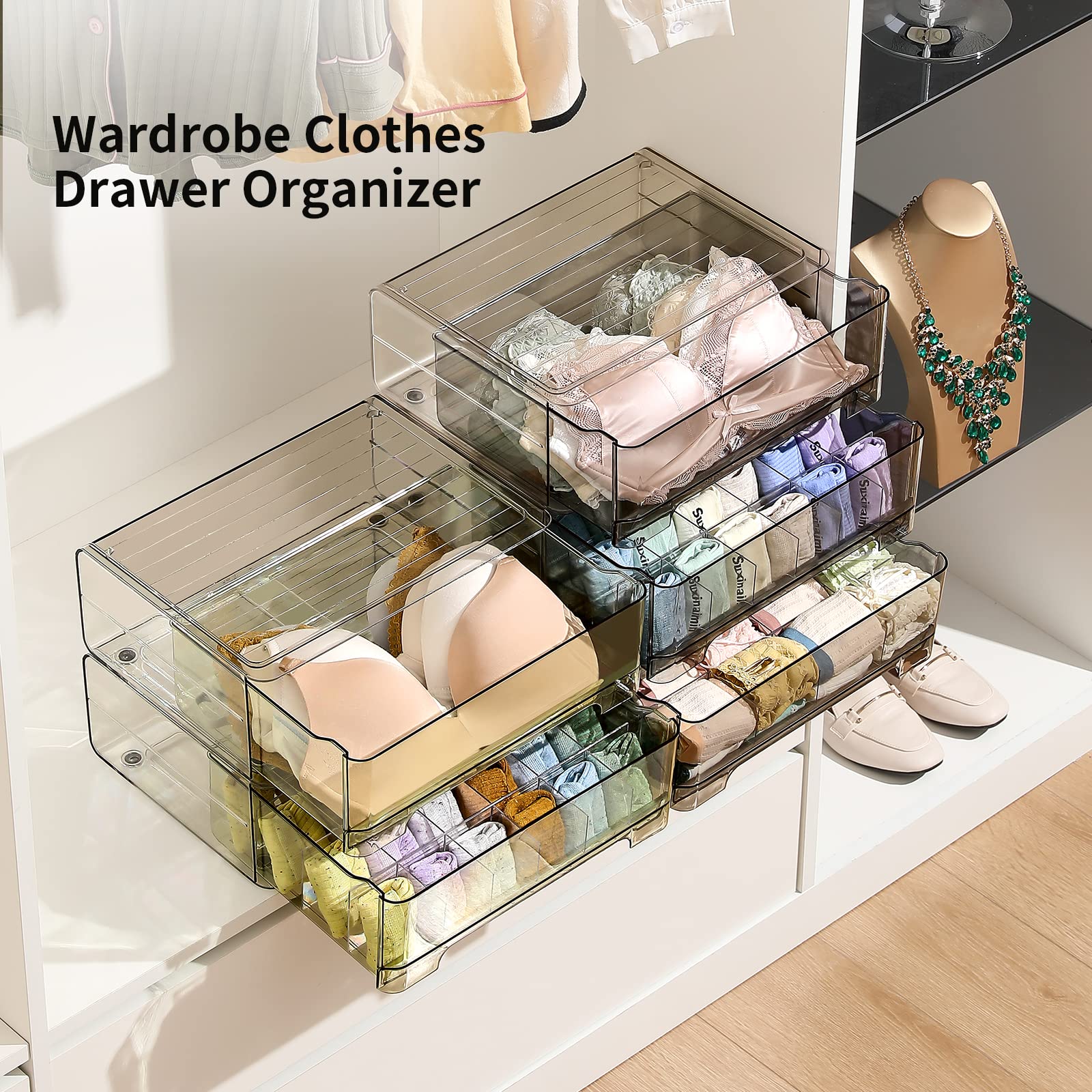 MSHOMELY Underwear Drawer Organizer, Underwear Drawers for Closet, Clear Plastic Bra Organizer, Underwear Storage Organizer with