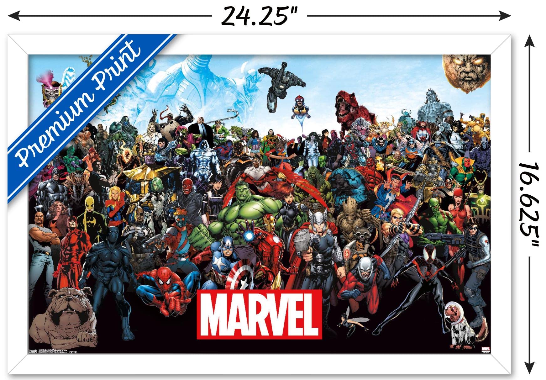 Trends International Marvel Comics - The Marvel Lineup Wall Poster, 14.72'' X 22.37'', White Framed Version