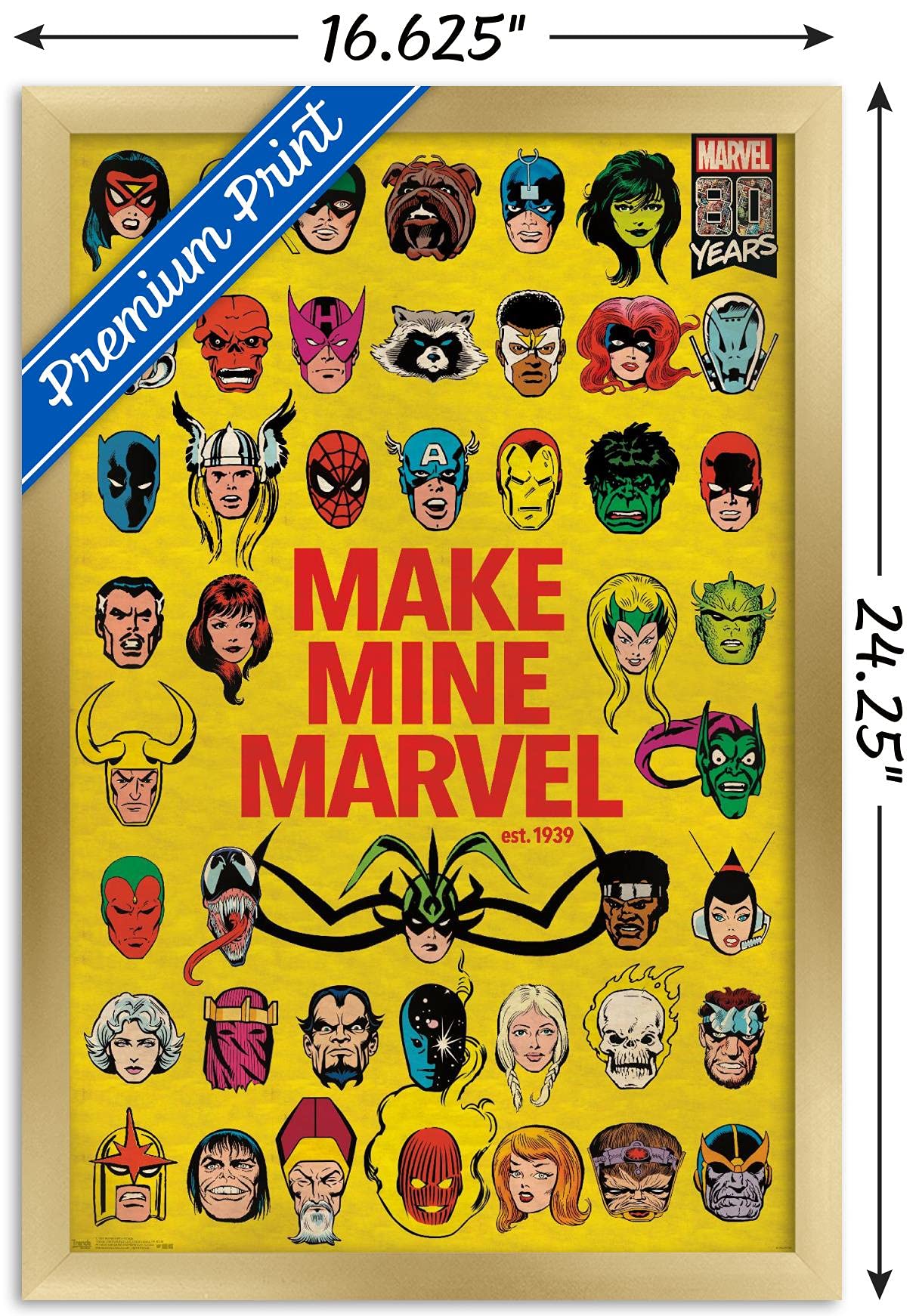 Trends International Marvel Comics - Marvel 80Th Anniversary - Group Wall Poster, 14.725'' X 22.375'', Gold Framed Version