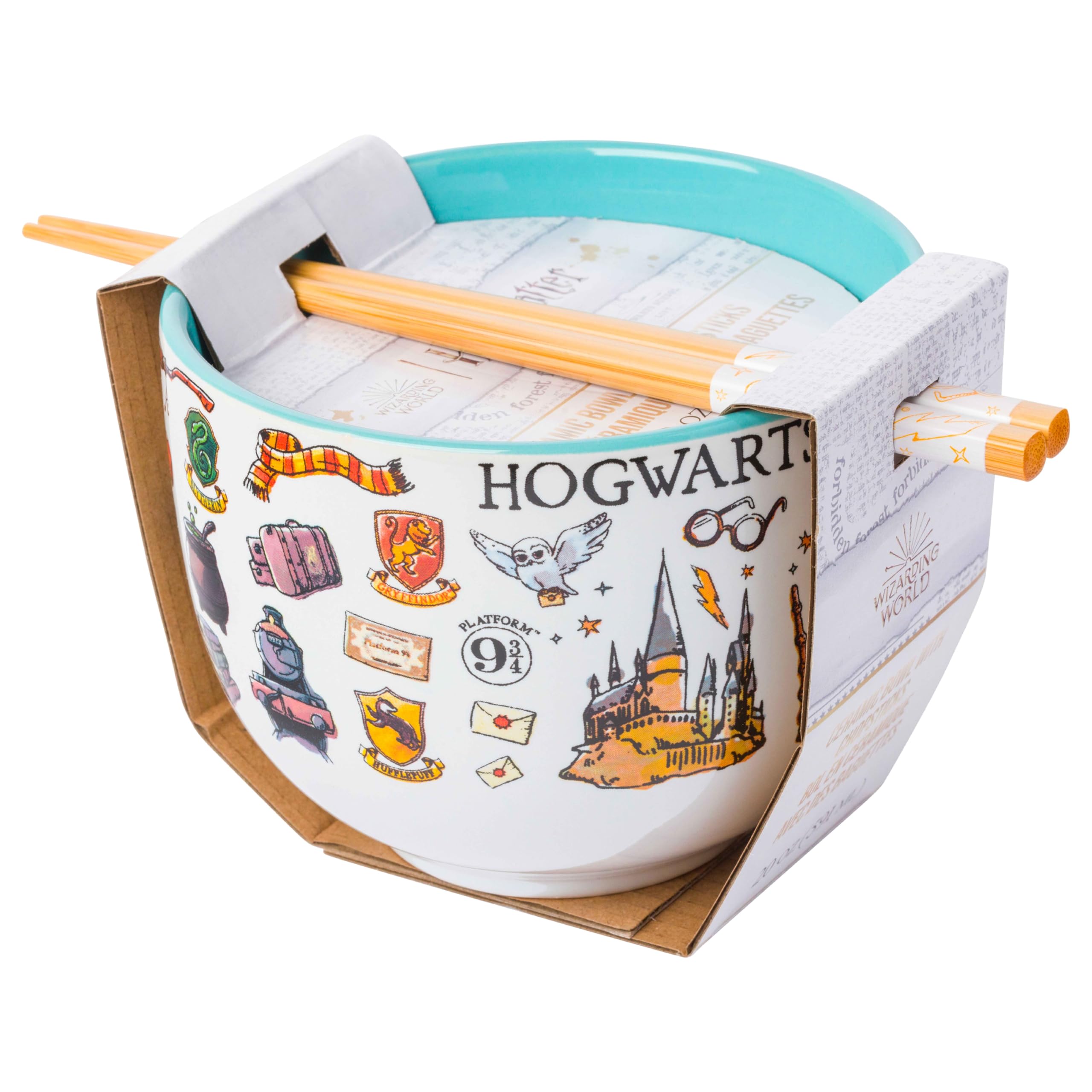 Silver Buffalo Harry Potter Icons Ceramic Ramen Noodle Rice Bowl With Chopsticks, Microwave Safe, 20 Ounces