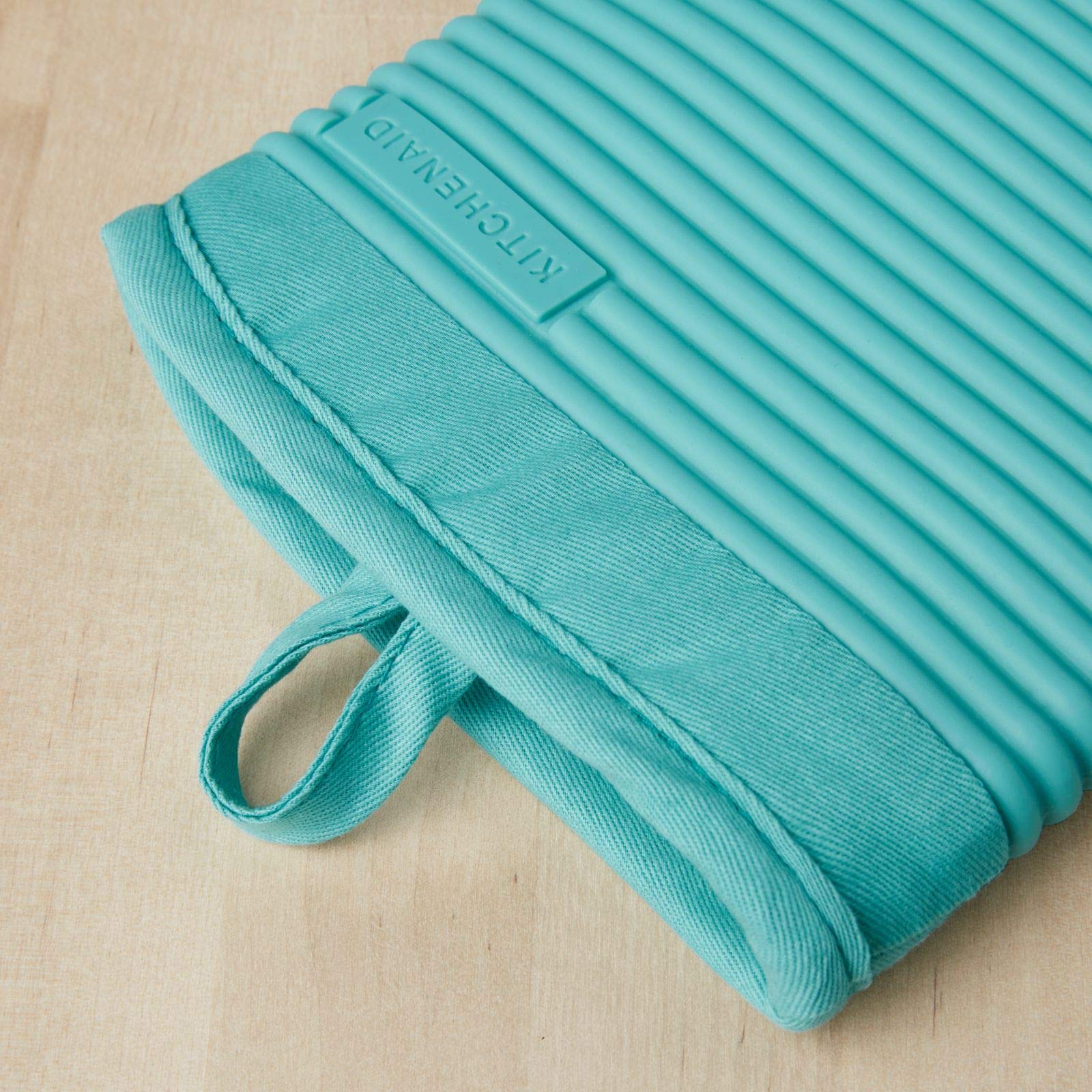 Kitchenaid Ribbed Soft Silicone Oven Mitt Set, 7''X13'', Aqua Sky 2 Count
