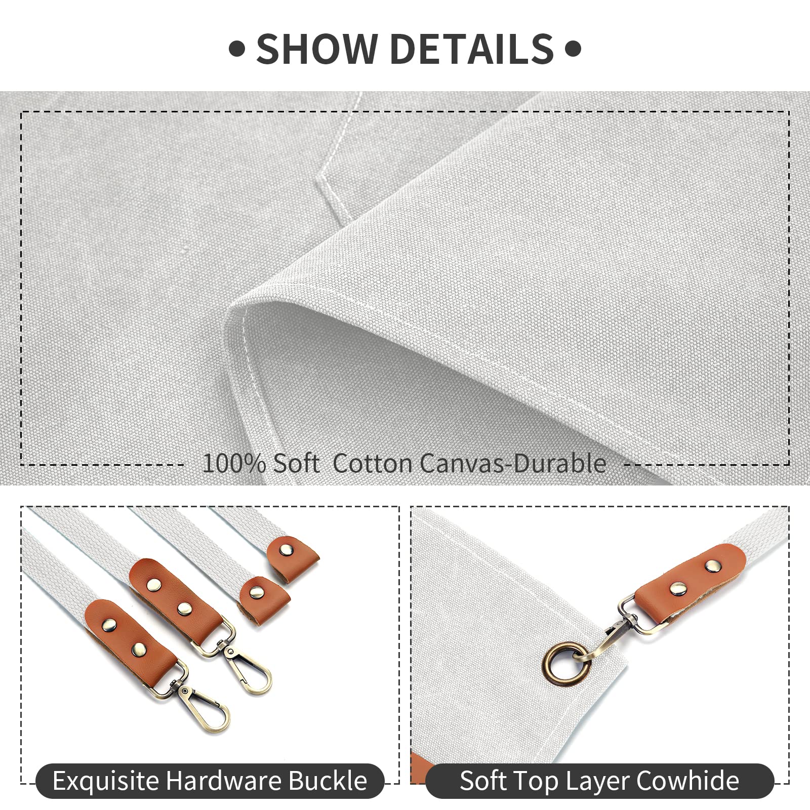 Zomao White Chef Aprons For Men Women With Large Pockets,Cotton Canvas Cross Back Apron,Kitchen Cooking Baking Bib Heavy Duty Ad