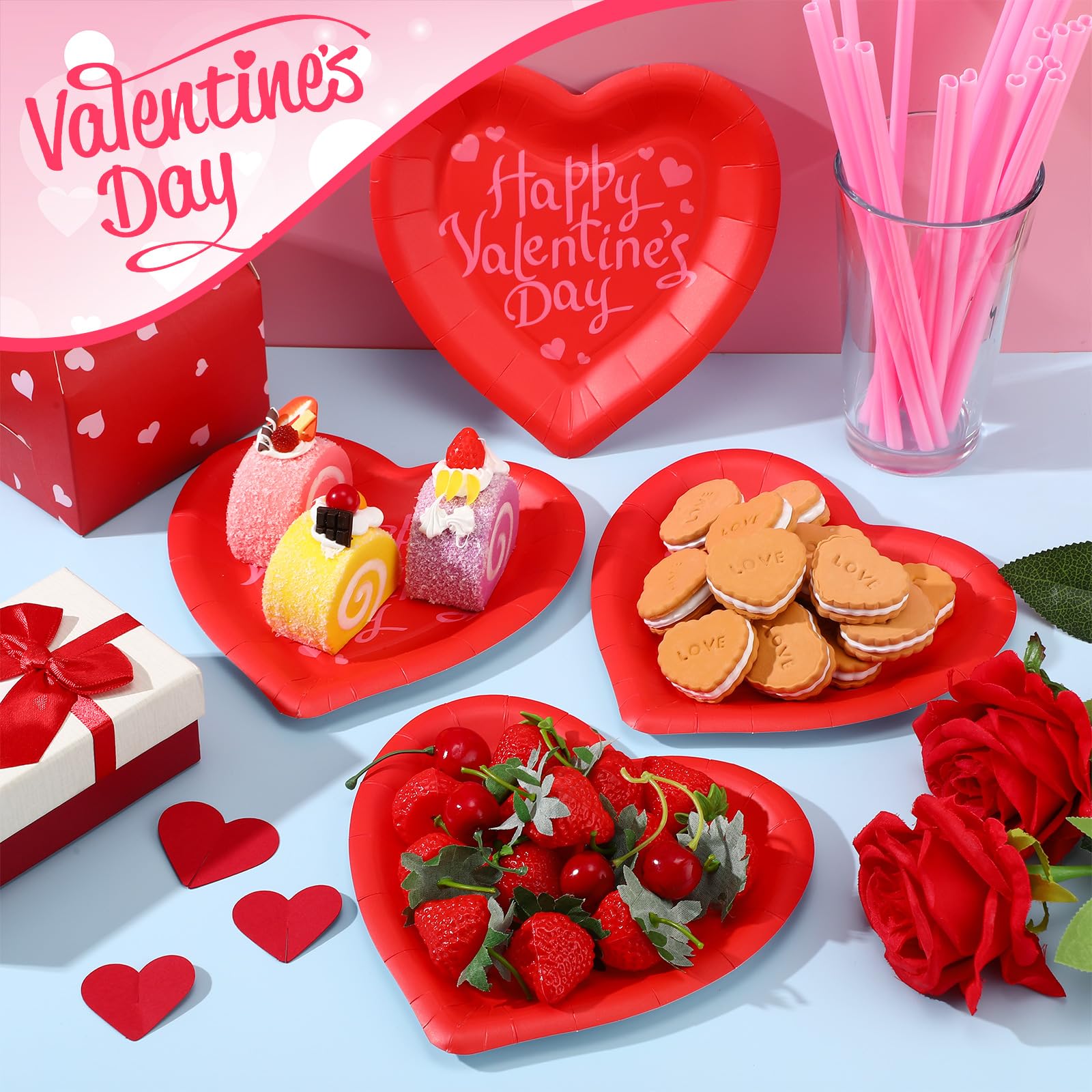 Remerry 100 Pcs Valentine'S Day Paper Plates Red Heart Shape Party Plates Valentine'S Day Party Supplies Disposable Heart Paper