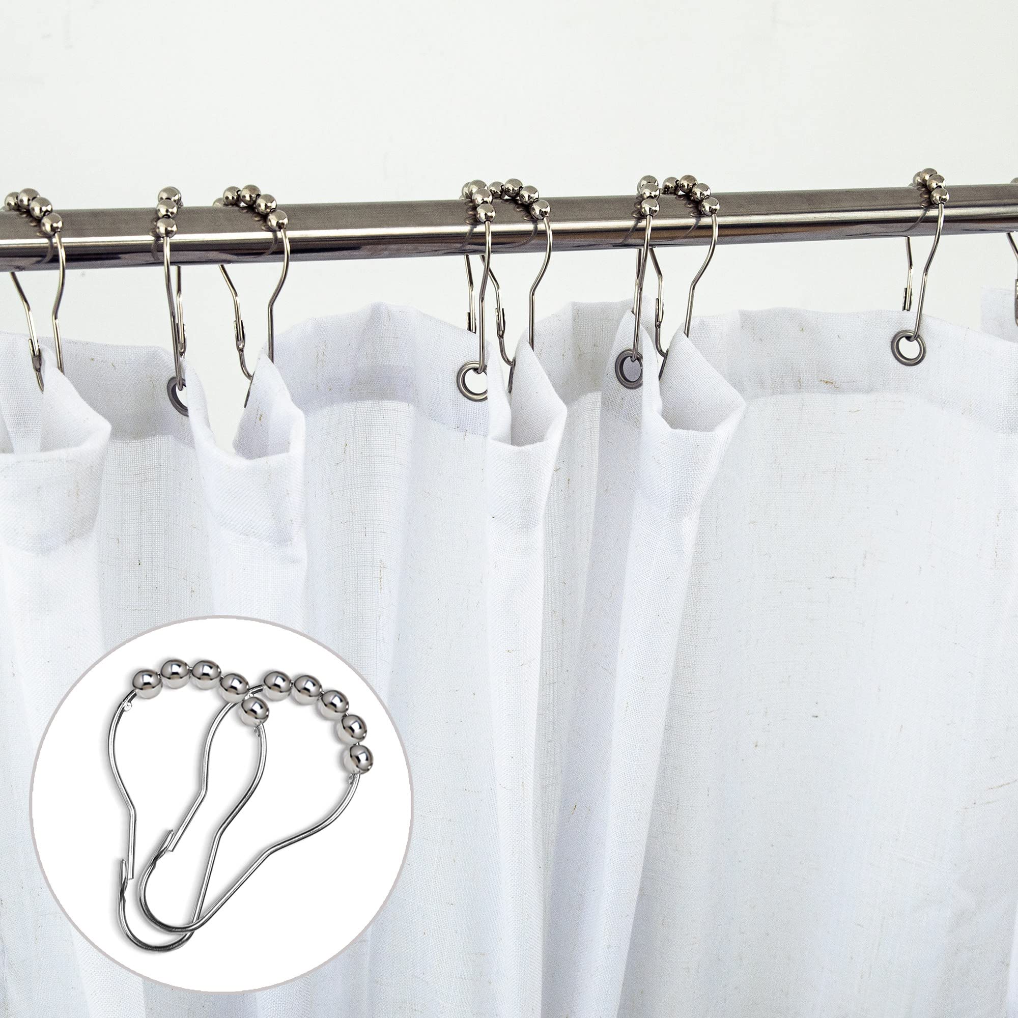 KOUFALL 84 Inch Extra Long Shower Curtain Liner with Hooks Burlap Linen Fabric Waterproof Minimalist Shabby Chic Boho Farmhouse Shower Curtains for Bathroom 72x84 Inches White