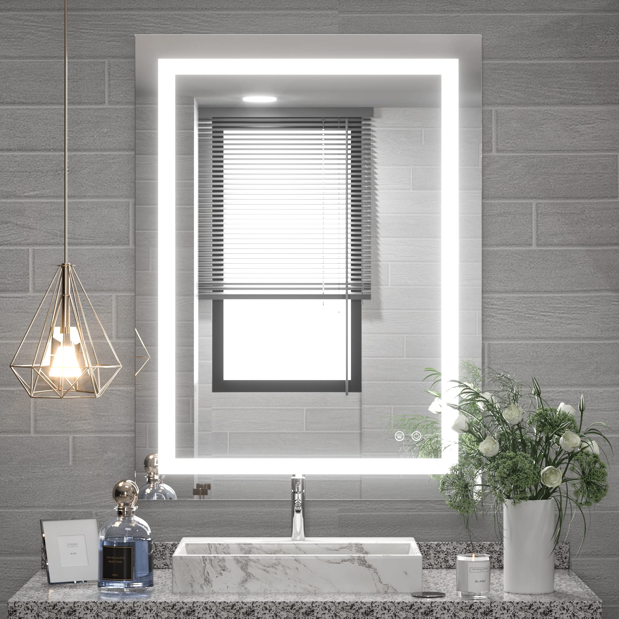 Tetote 24 X 32 Bathroom Led Mirror Vanity Lighted Mirror Home Decor With Dimmable Touch Button  Anti-Fog Function Makeup Mirror