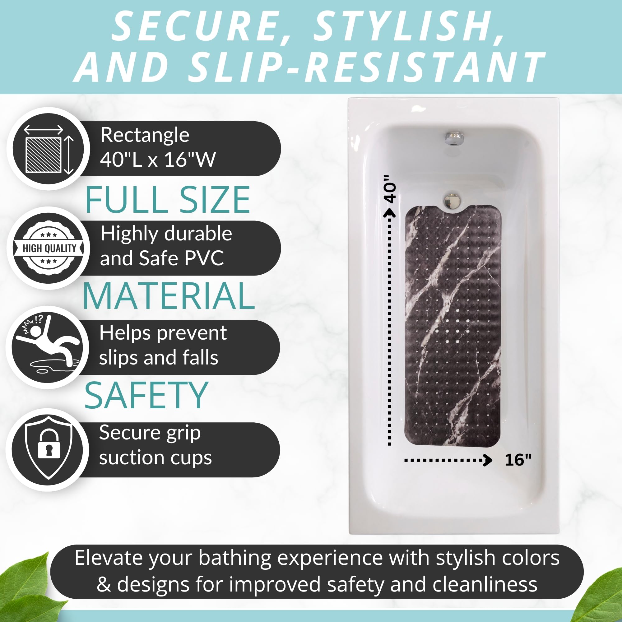 Bath Mat Non Slip - Bath Mat For Tub - Shower Floor Mat Non Slip - Rubber Bath Mats For Tub - Non Slip Tub Mat - Bathroom Tub Ma