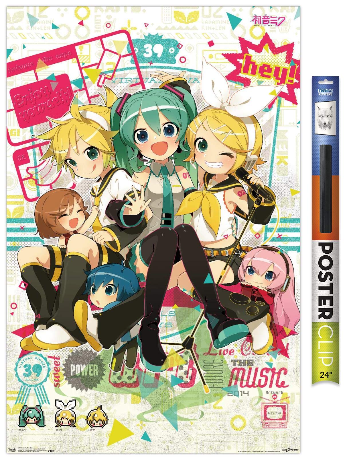 Trends International Hatsune Miku - Hey Wall Poster, 22.37'' X 34.00'', Poster & Clip Bundle