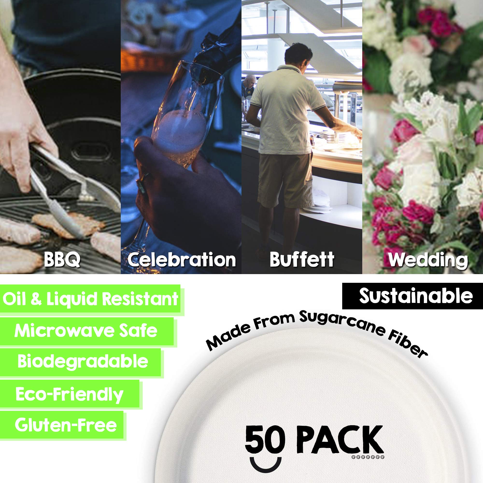 Green Earth, 100% Compostable Paper Plates Natural Bagasse, Sugarcane Fiber, Breakfast Lunch Dinner Biodegradable Recycled Dispo
