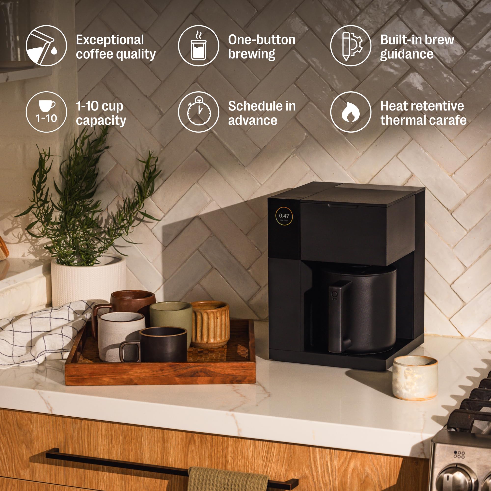 Fellow Aiden Drip Coffee Maker, 10 Cup Thermal Carafe, Matte Black, Precision Control, Model EBRMB-NA