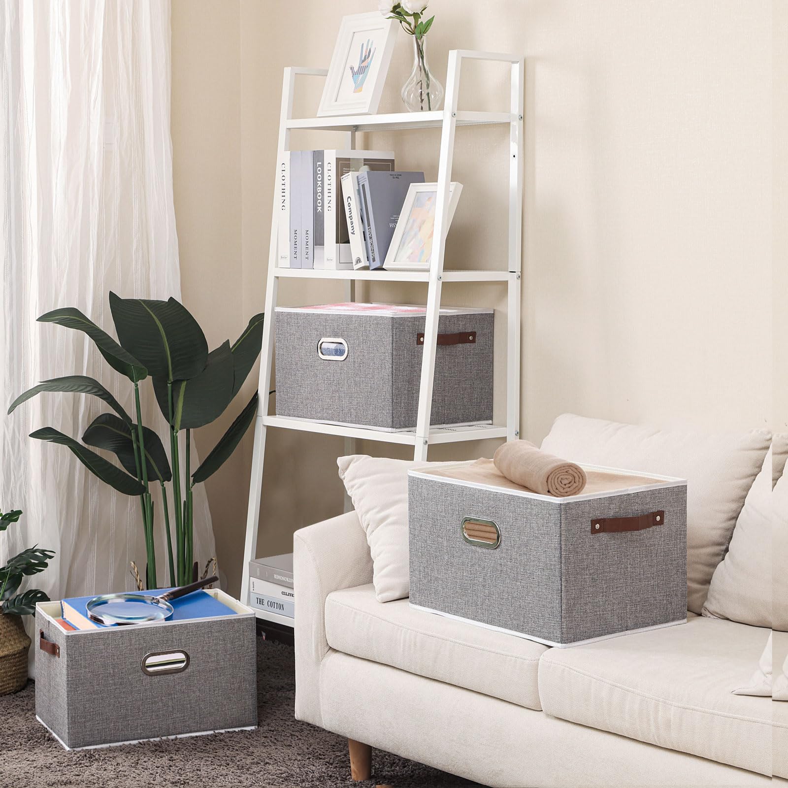 Yawinhe Fabric Storage Baskets, Foldable Closet Organizer For Shelves, Large Storage Boxes With 3 Handles, Canvas Storage Bins F