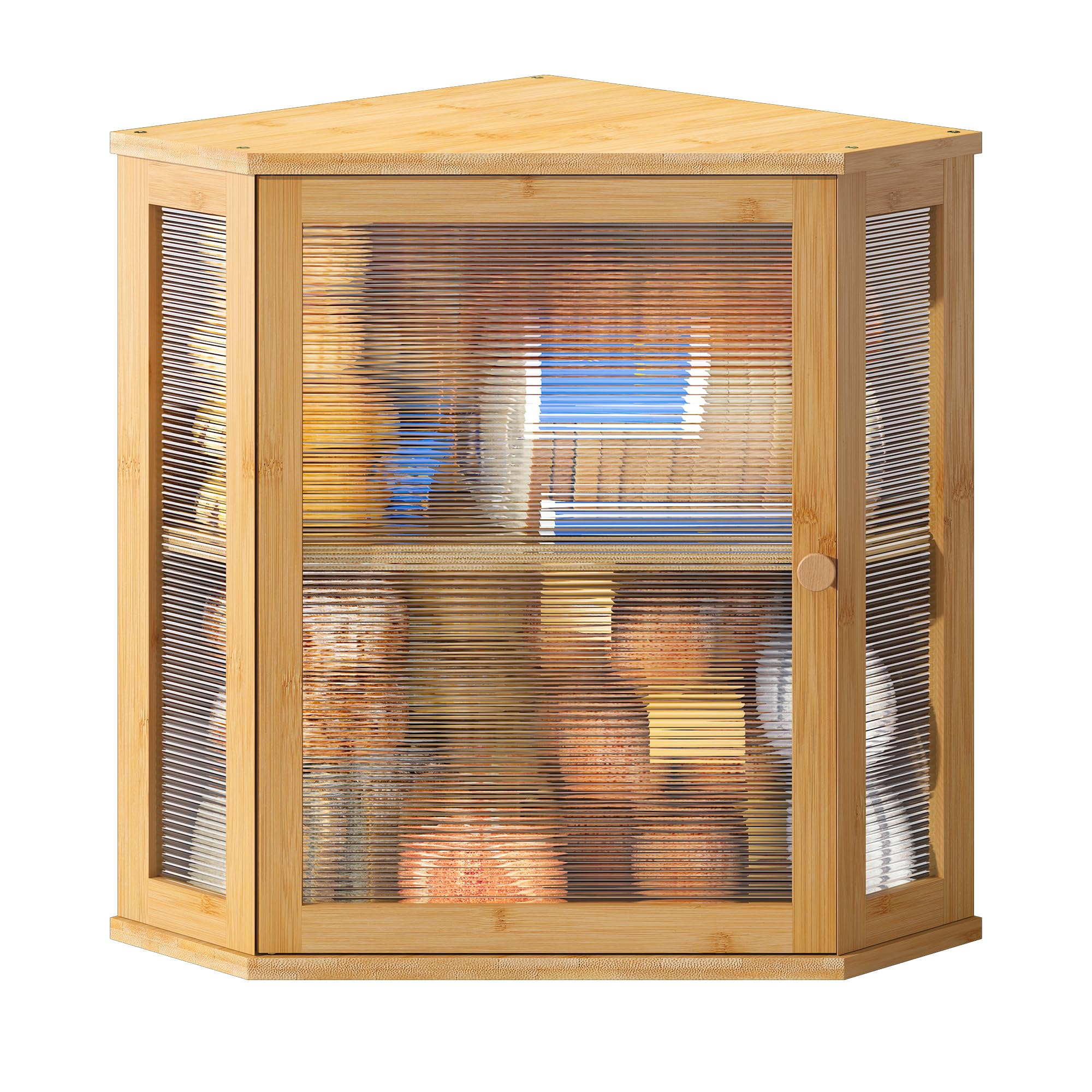 Bmosu Corner Bread Box For Kitchen Countertop Double Layer Bamboo Wooden Bread Box Large Capacity Bread Storage Bin(Natural, Ext