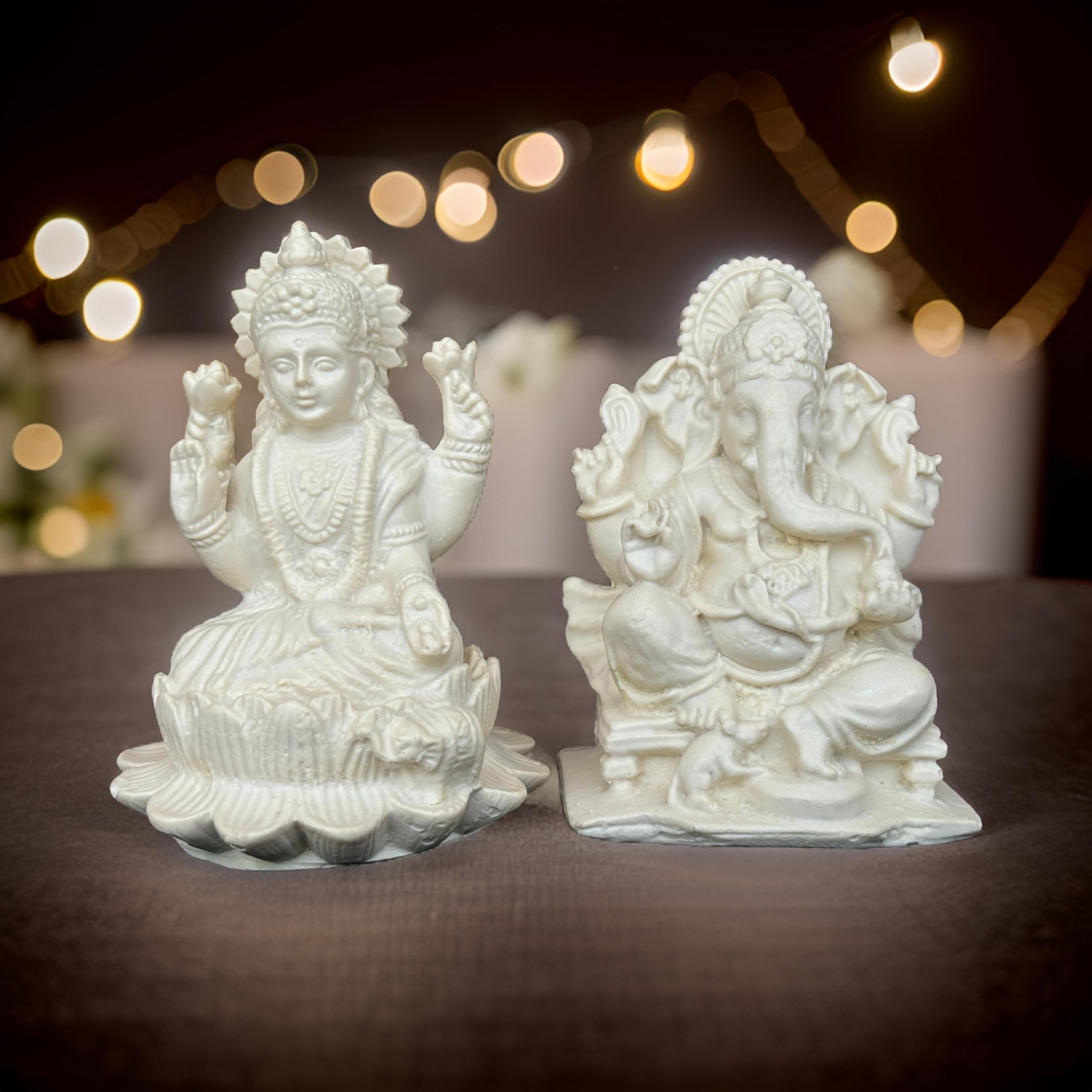 Salvus App Solutions Elegant Marble Dust God Laxmi-Ganesha Statue - Divine Blessings And Auspicious Dcor (White_3X4 Inch)