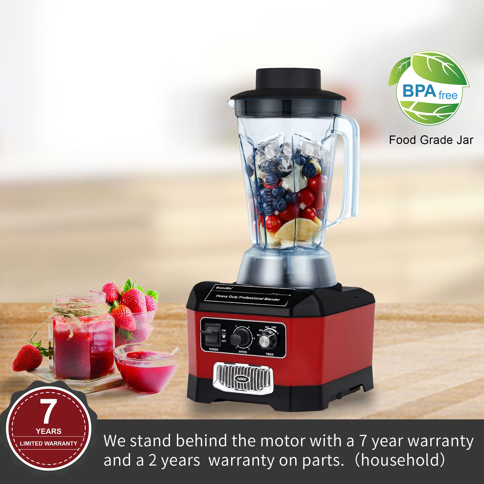 Biolomix Heavy Duty Commercial Blender,2200W 60Oz Professional Kitchen Blender For Smoothies,Shakes,Ice And Frozen Fruit,Optiona