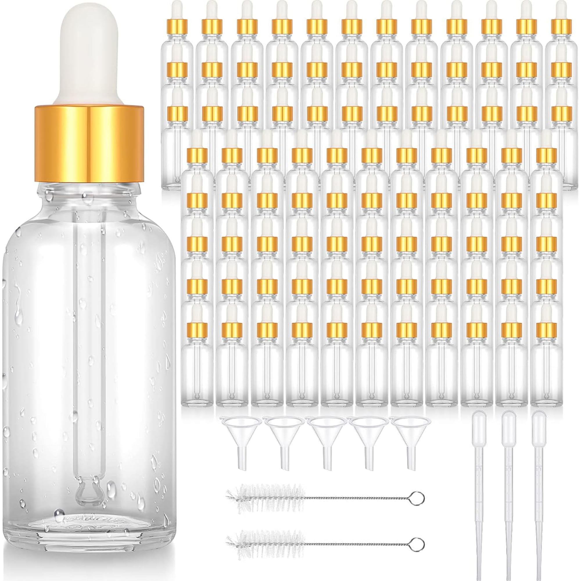 110 Pcs 1 Oz Glass Dropper Bottles with Golden Caps for Essential Oils Perfumes Cosmetics and Travel Liquid Storage Featuring Fu