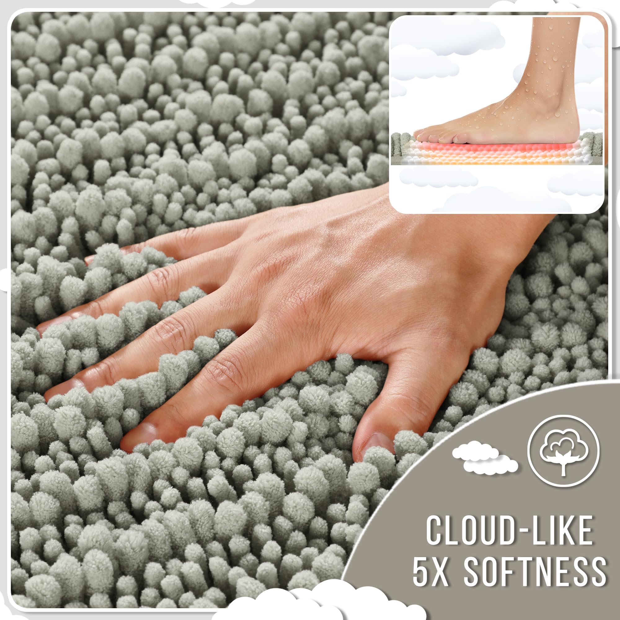 Yimobra Original Luxury Chenille Bath Mat  24 x 17 Inches  Soft Shaggy and Comfortable  Large Size  Super Absorbent and Thick  Non-Slip  Machine Washable  Perfect for Bathroom  Sand