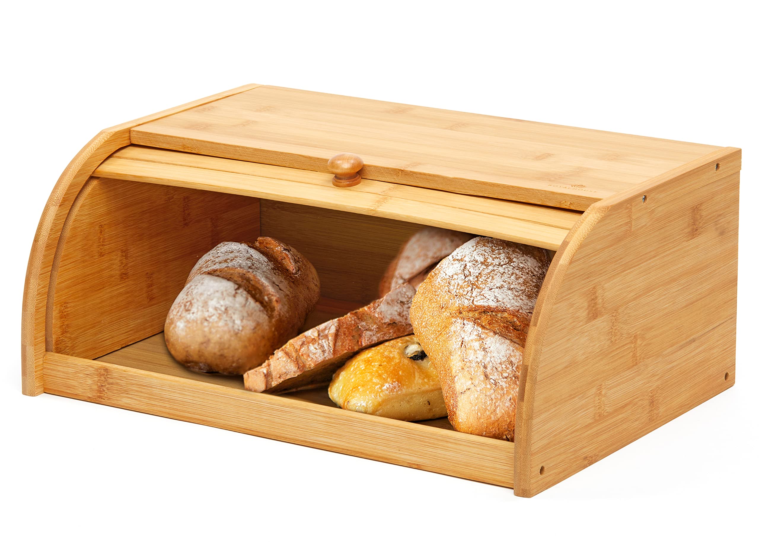 Royalhouse Natural Bamboo Roll Top Bread Box Kitchen Food Storage - Assembly Required