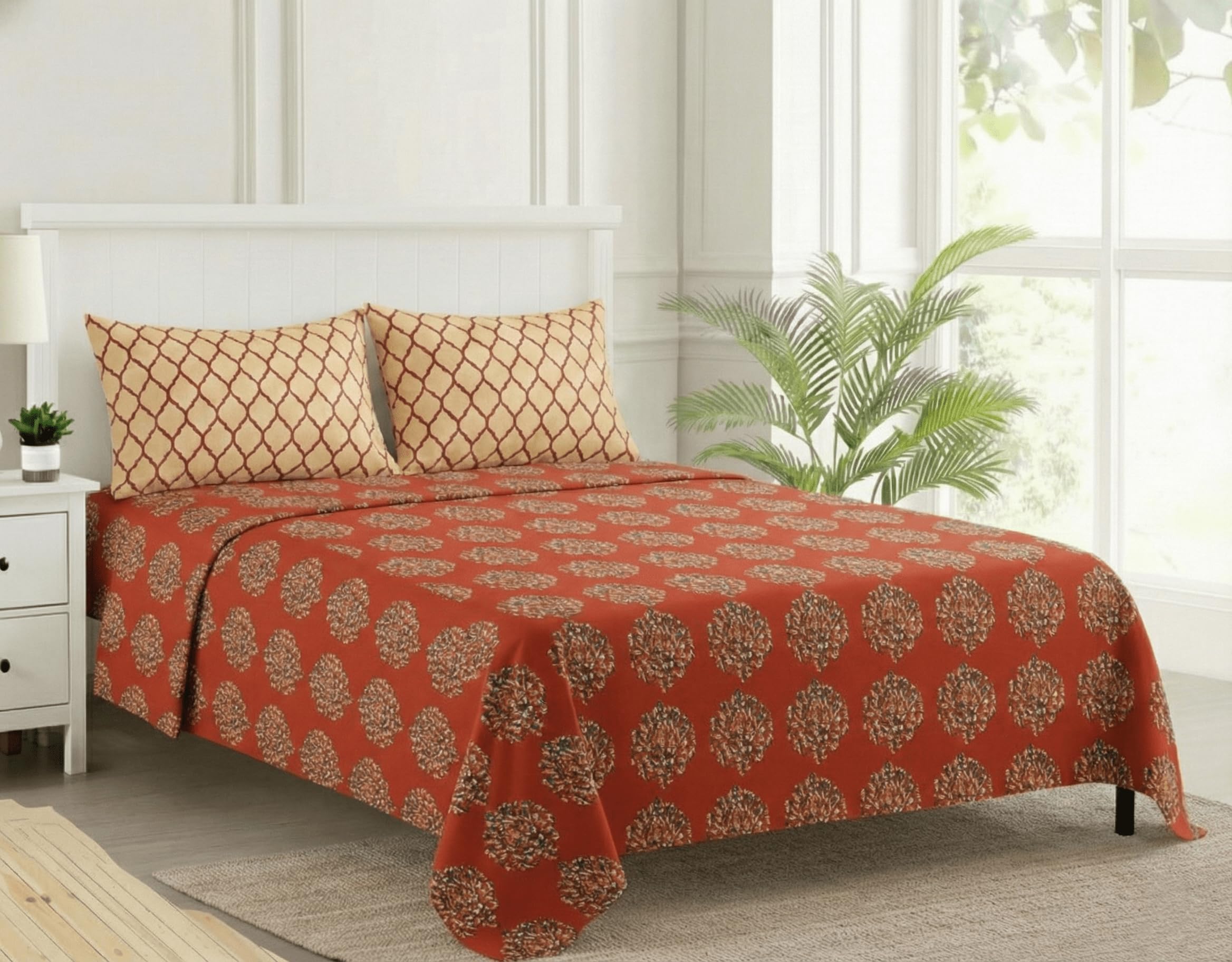 Trance Home Linen 100% Cotton King Size Bedsheet For Double Bed, 1 Sheet (108X108 Inches) With 2 Pillow Covers | 200 Tc (9X9 Fee