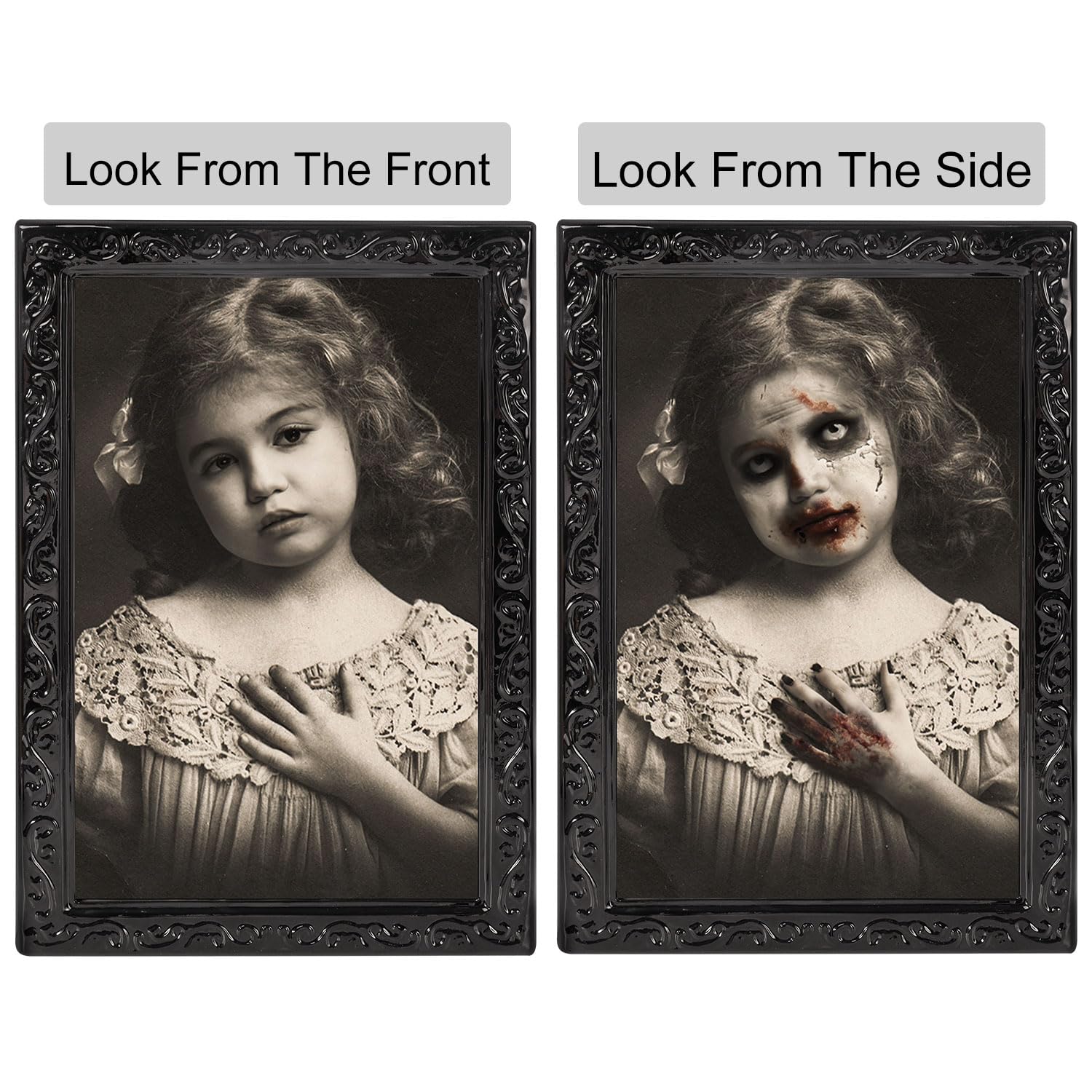 Halloween Decorations Indoor Scary Wall Decor, 3Pack 3D Changing Face Moving Picture Frames Portrait, Gothic Horror Poster Castl
