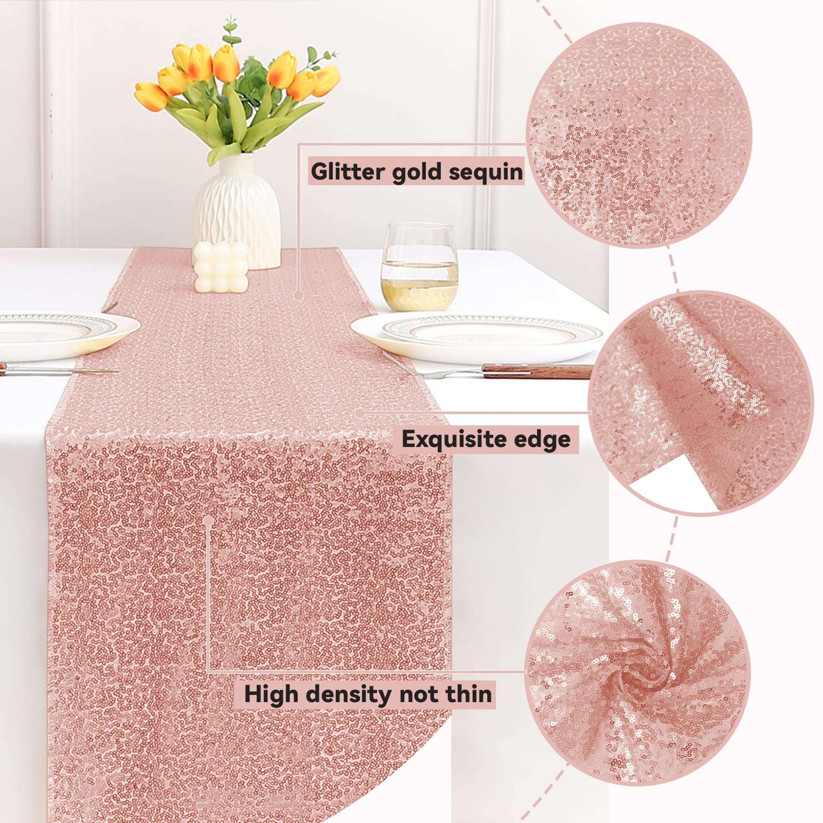 Sugargirl 10 Packs 12 X 72 Inches Sequin Table Runner, Glitter Rose Gold Table Runner For Birthday Party Supplies Wedding Holida