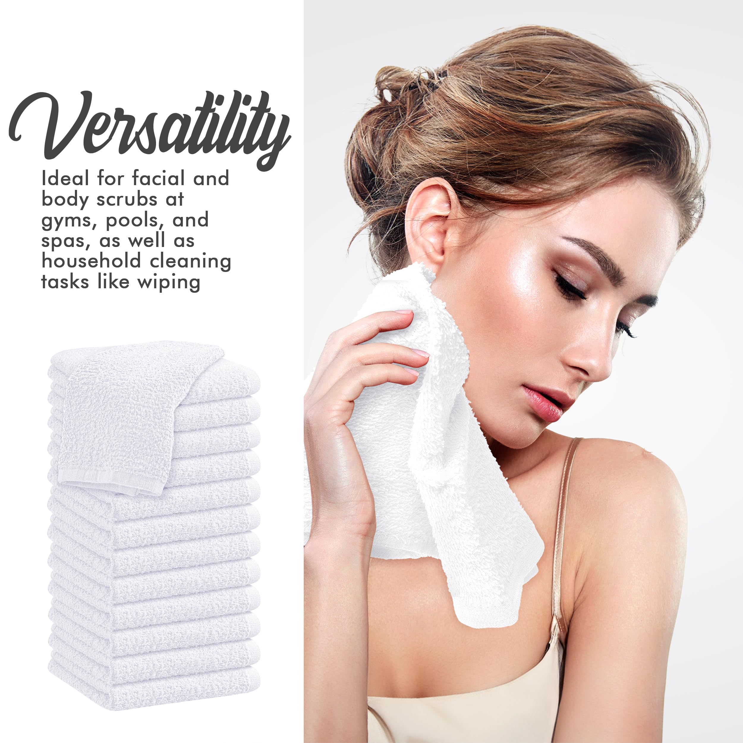 Oakias 100% Cotton Wash Cloths 60 Pack White - 12 X 12 Inches Ring Spun Cotton Facial Towels - Highly Absorbent Quick Dry Spa To