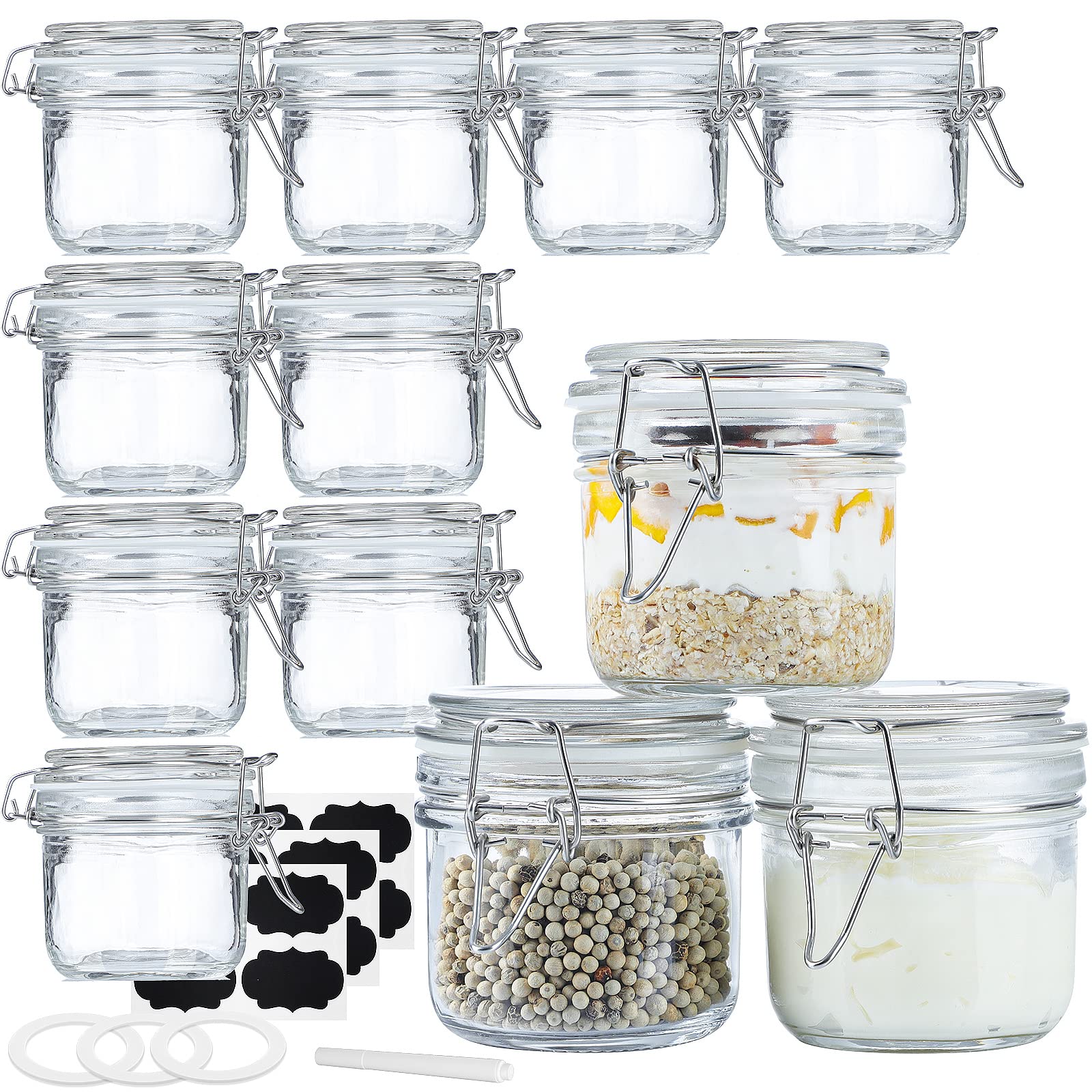 Folinstall 7 Oz Glass Jars With Airtight Lids 12 Pcs, Small Mason Jars With Hinged Lids For Kitchen Storage, Canning And Pantry,