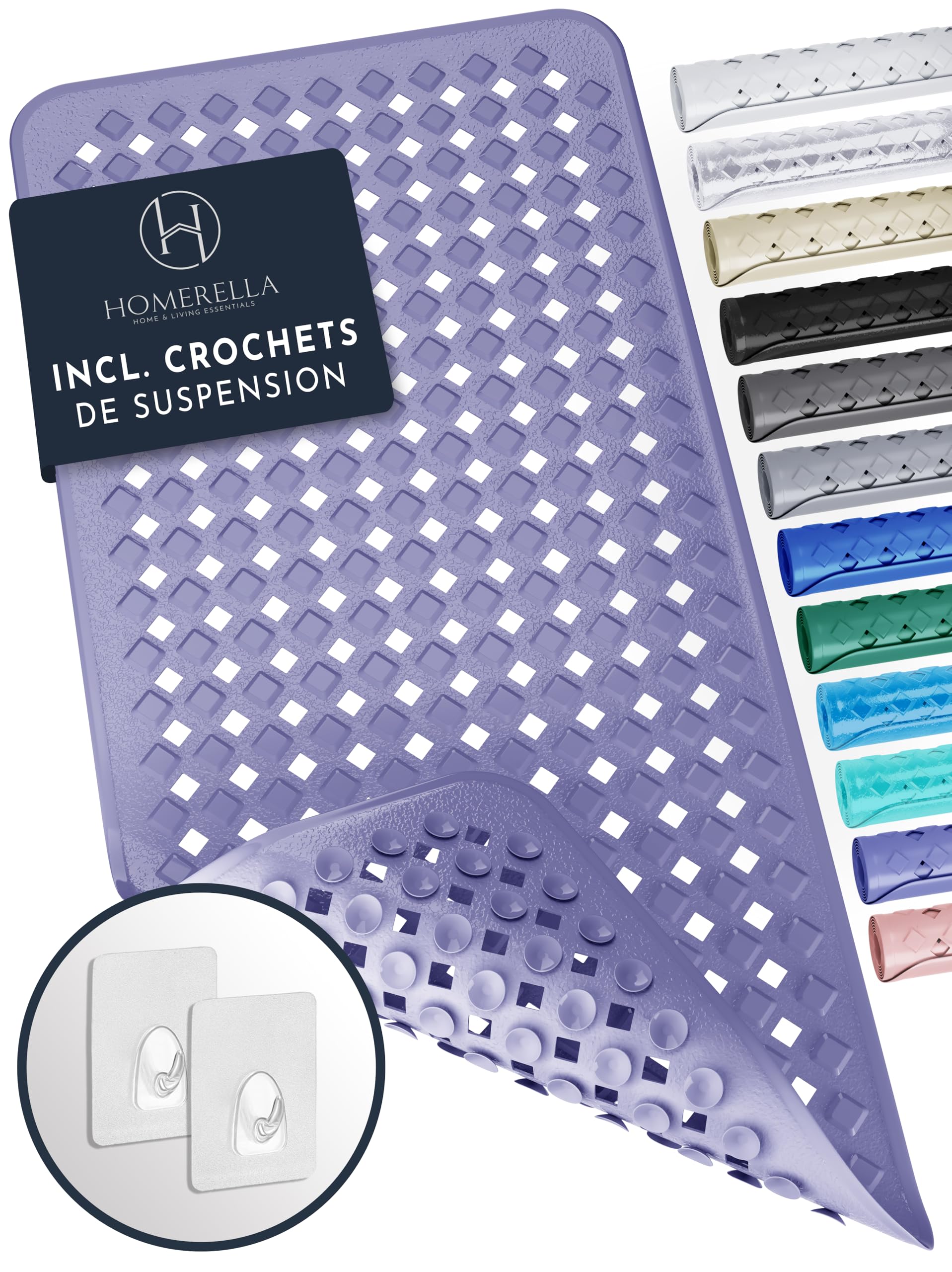 Homerella Bath Mat Non Slip Anti Mould 88X39Cm, Machine Washable Bpa Free, Shower Mat Non Slip Anti Mould, Rectangular, Purple