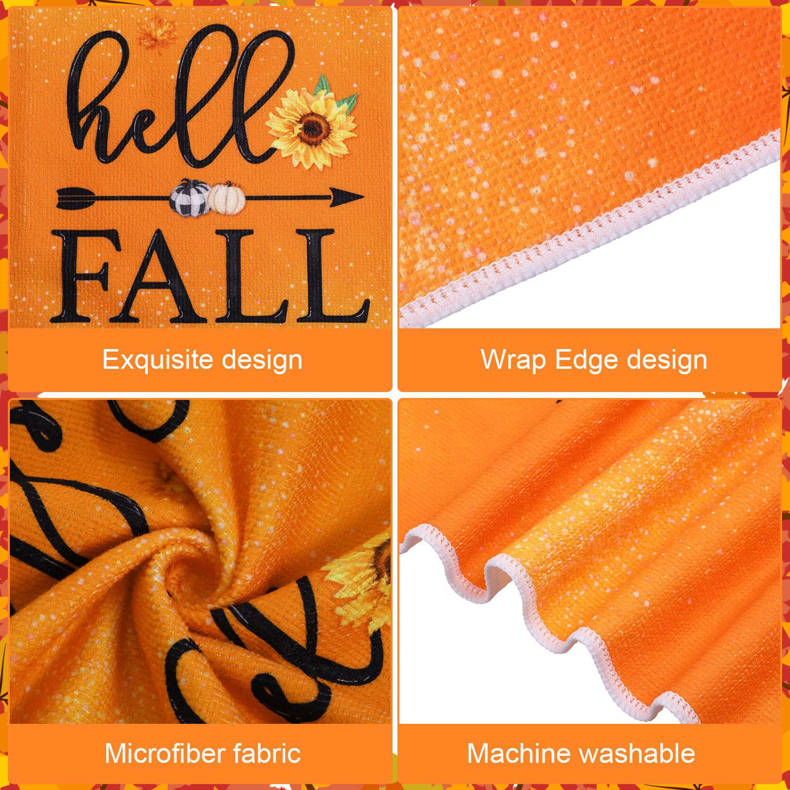 Windkream 6 Pieces Thanksgiving Kitchen Towels Pumpkin Dish Towels Buffalo Plaid Bathroom Hand Towels 21.26 x 14.17 Inches Autum
