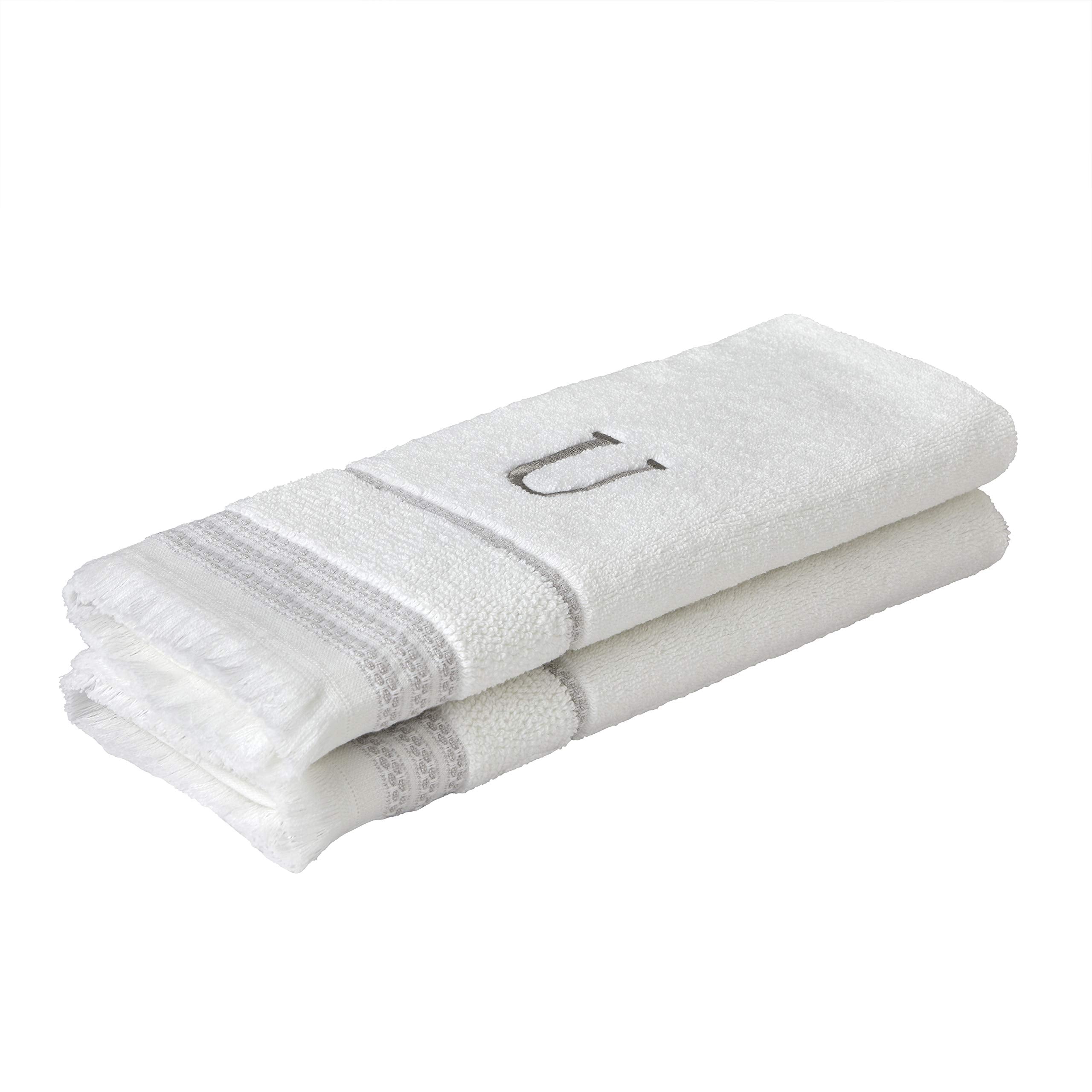 Skl Home Casual Monogram Hand Towel Set, U, 16X26, White 2 Count