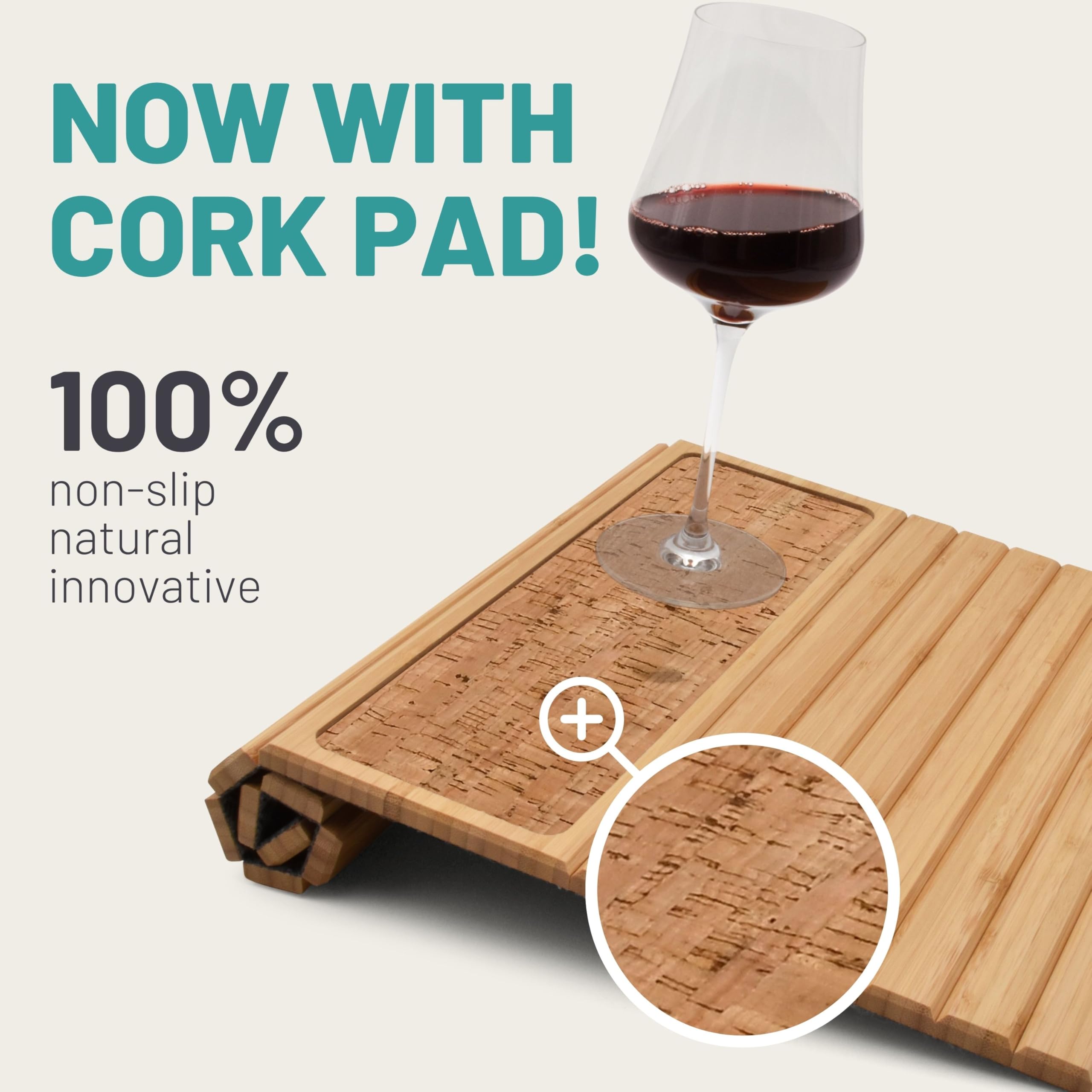 D&D Living Couch Caddy - Bamboo Couch Console | Anti-Spill Drink And Cup Holder | Snack Organizer Tray For Sofa With Bottle Open