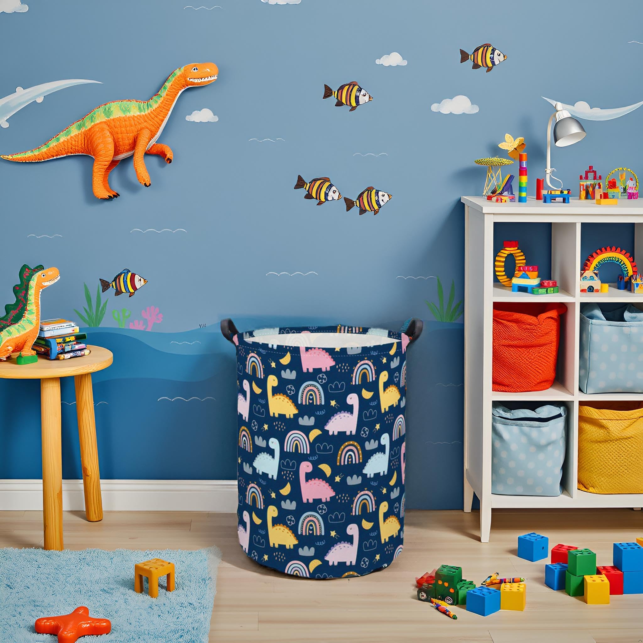Tibaolover Dinosaur Kids Laundry Basket Baby Hamper Rainbow Toy Storage Bin For Boys Room Decor Baby Nursery Hamper Gift Baskets