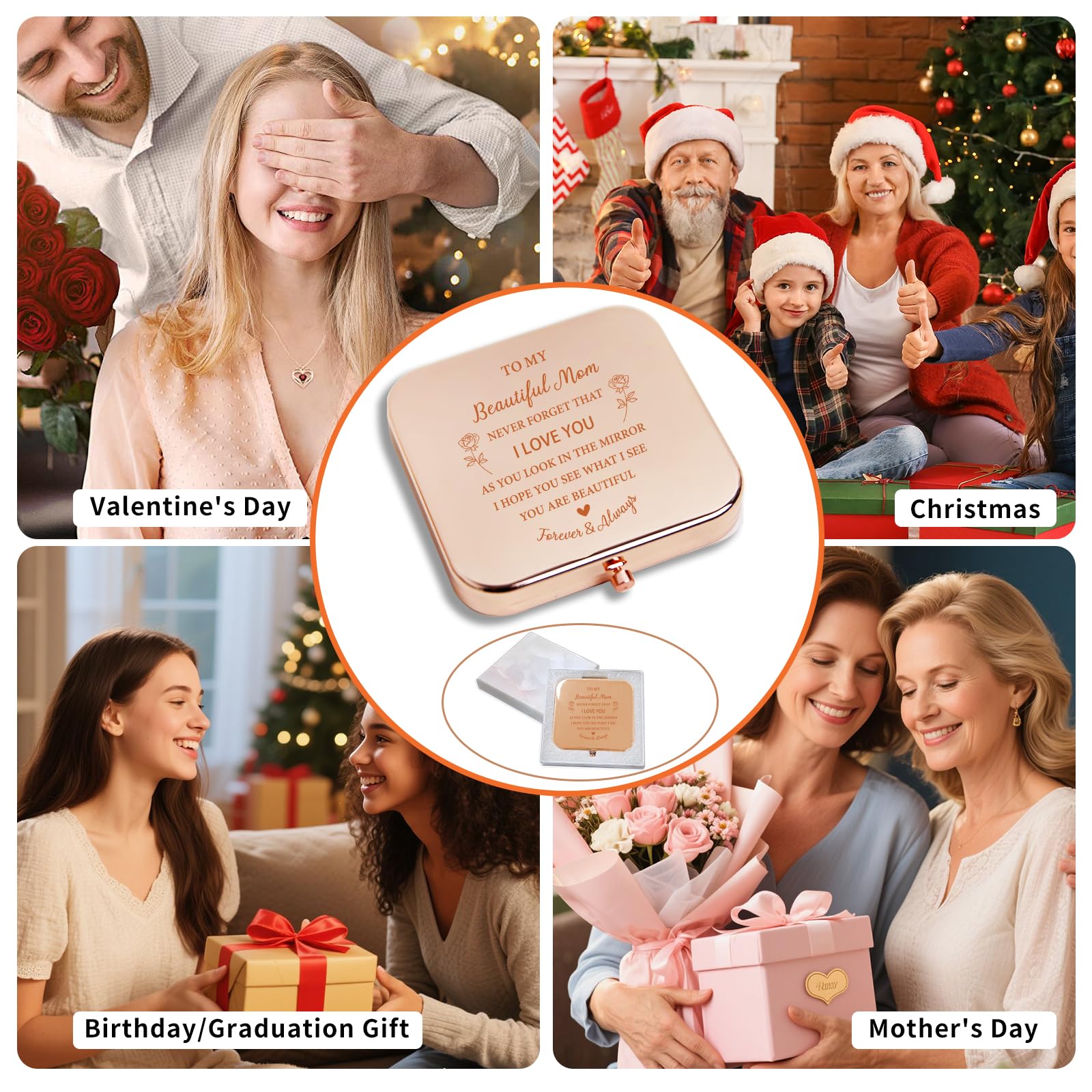 Glintz Mom Gifts From Daughter Son, Personalized Compact Mirror, Sentimental Mothers Day Birthday Gifts For Mom Mother