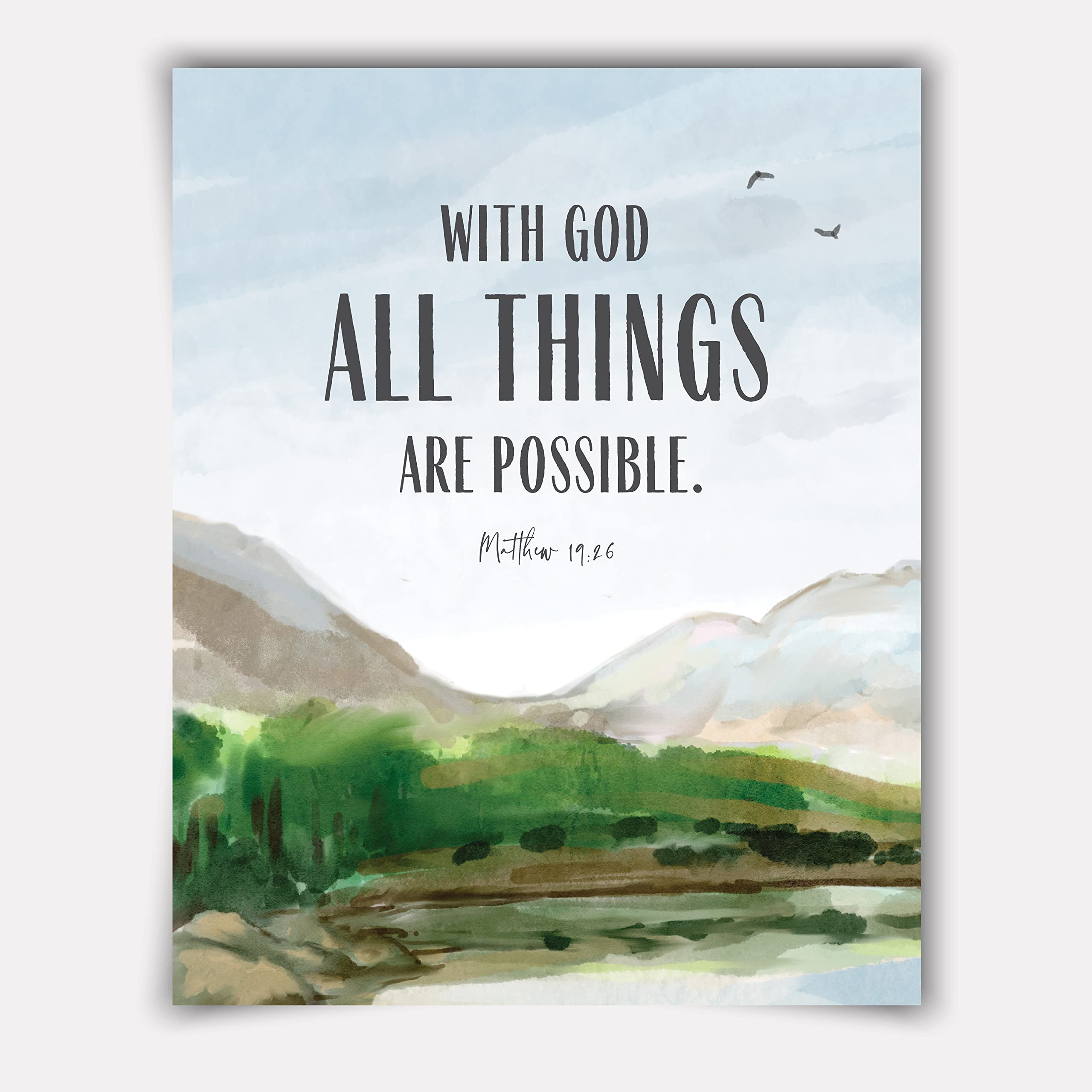Scriptionery Inspirational Scripture Wall Art Set - 4-Piece, 8x10 Unframed Posters, Cardstock - Green/Blue/Gray/Brown, Model MOUNT-810