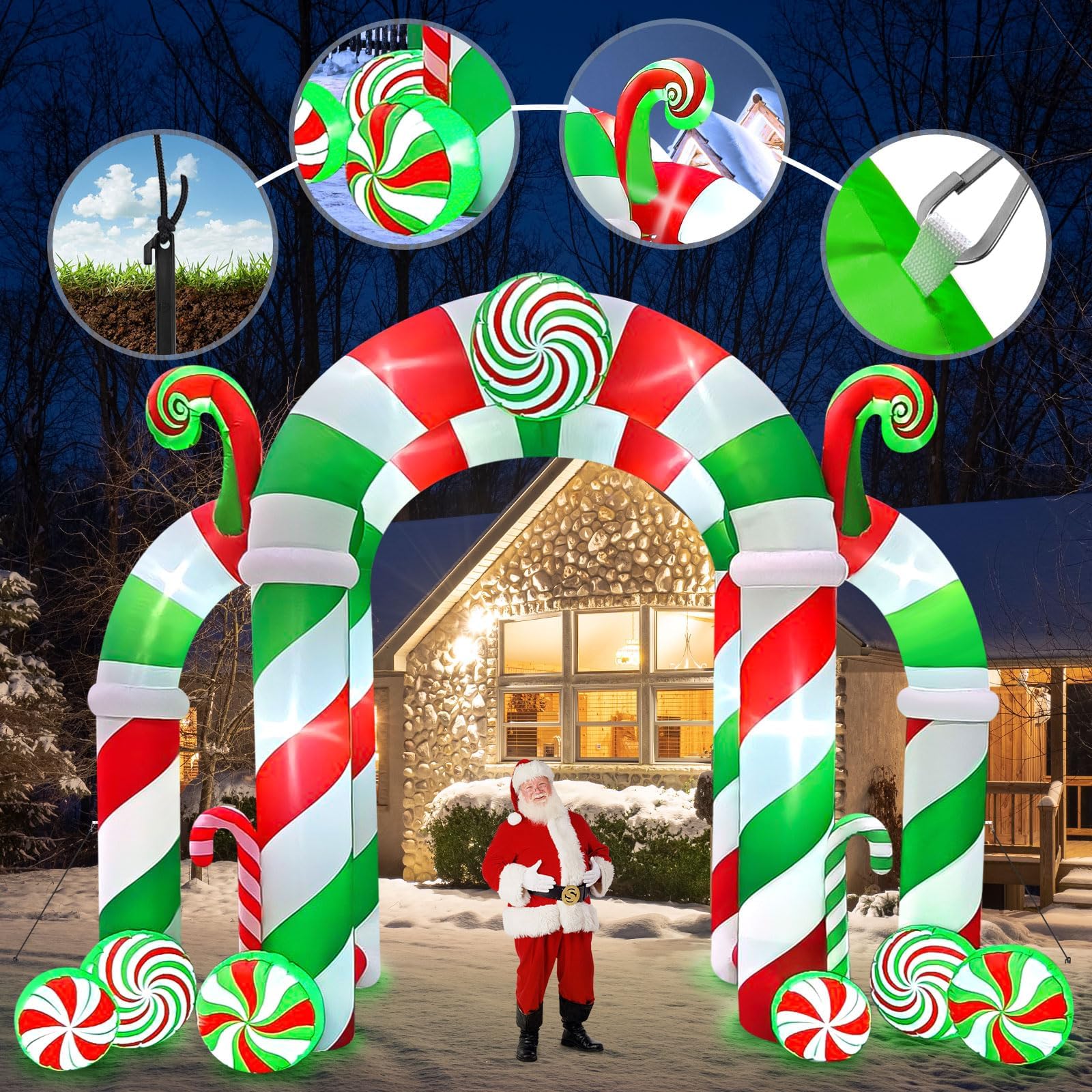 Kalolary 13FT Christmas Archway Inflatable - LED Light, Giant Candy Design, Outdoor Holiday Decoration, Green, Model Kalolary-Y502