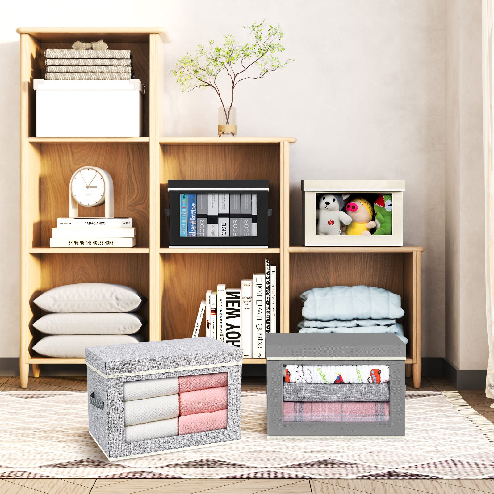 homsorout Storage Baskets  4 Packs Large Storage Bins with Lids Window  Fabric Storage Cubes Bins for Organization  Line Closet Organizer Bins for Bedroom  Living Room  Kids' Room  Blended