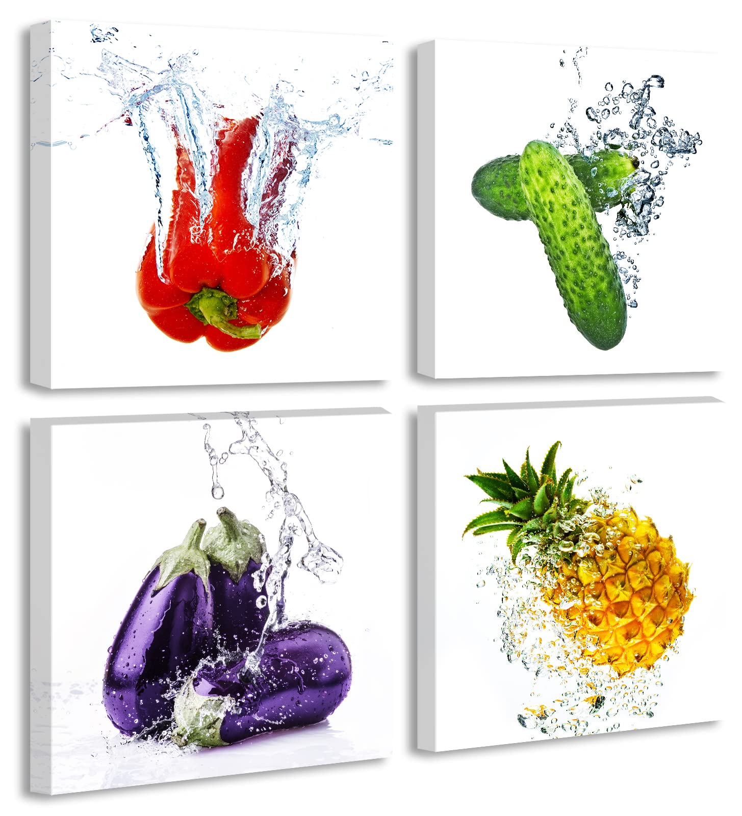 Jiazugo Colorful Fresh Vegetables Canvas Wall Art Prints - Modern Kitchen Decor With Cucumber, Eggplant, Pineapple & Pimento - 1