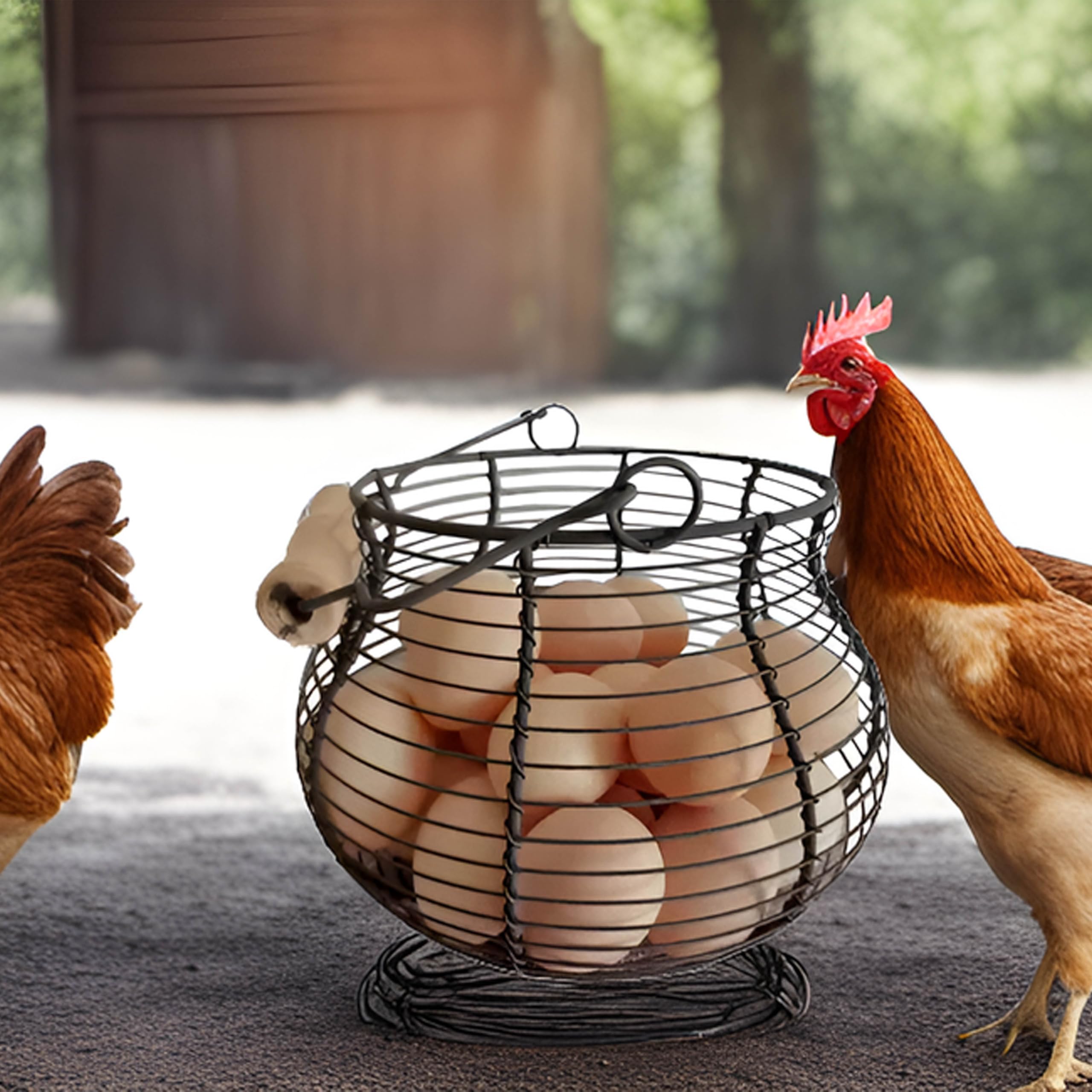 Lincountry Farmhouse Round Wire Egg Baskets For Fresh Egg With Handle,Metal Egg Collecting Basket For Gathering Fresh Egg,Basket