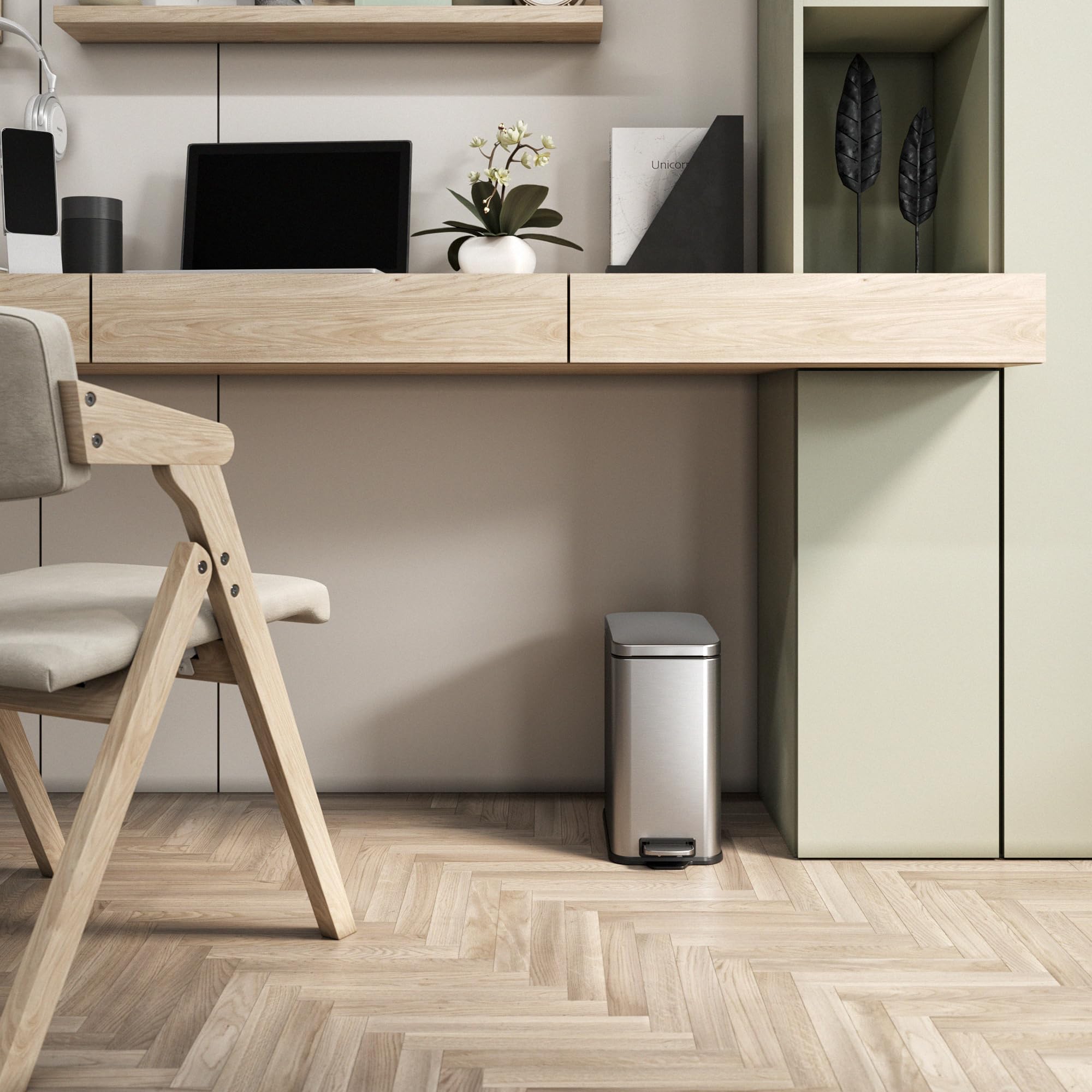 Itouchless Softstep 3 Gallon Small Slim Step Pedal Bathroom Trash Can, Absorbx Odor Control System, Removable Inner Bucket, Fing