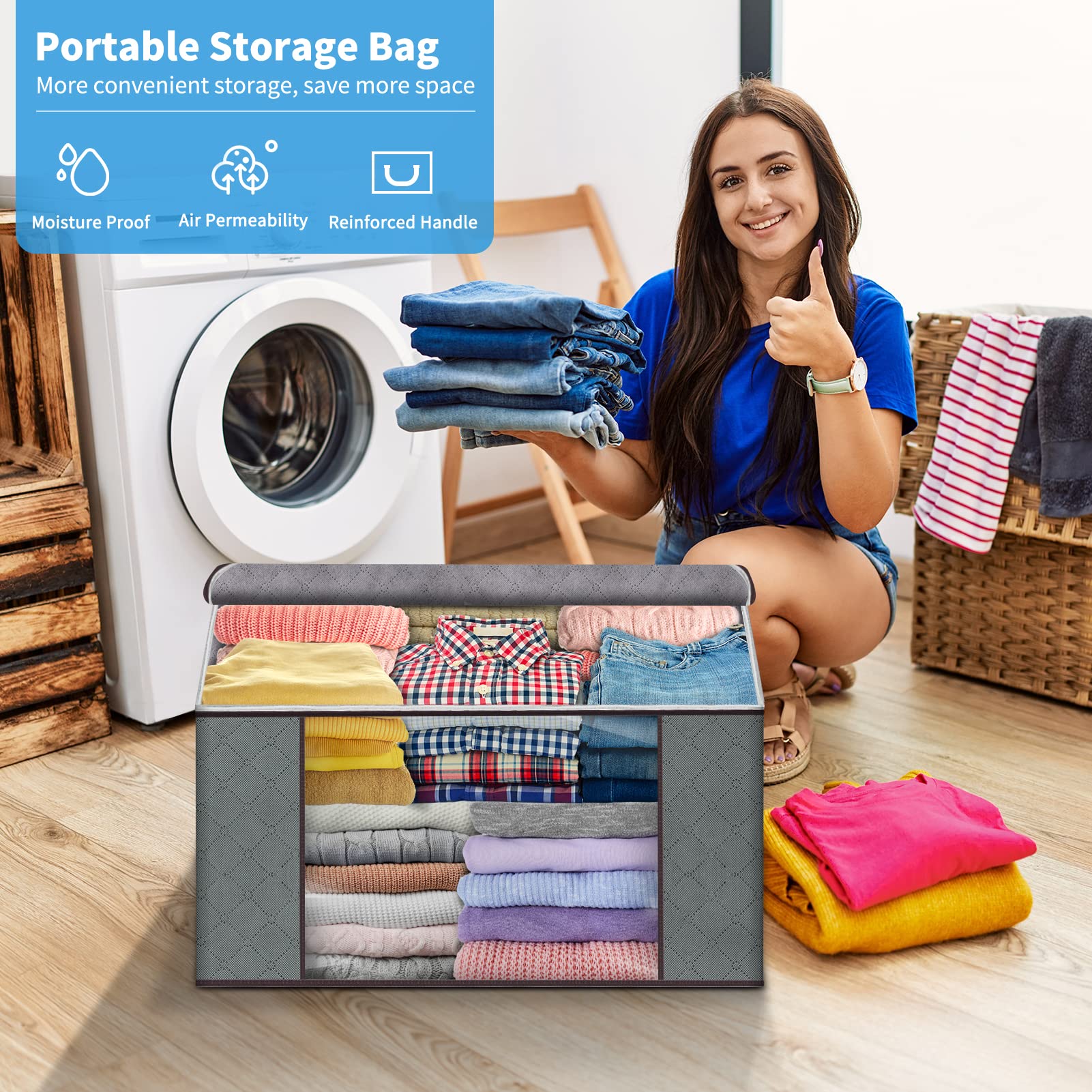 Clothes Storage Bags Foldable Blanket Storage Bins for Closet Organizers Storage Containers with Durable Handles Thick Fabric fo