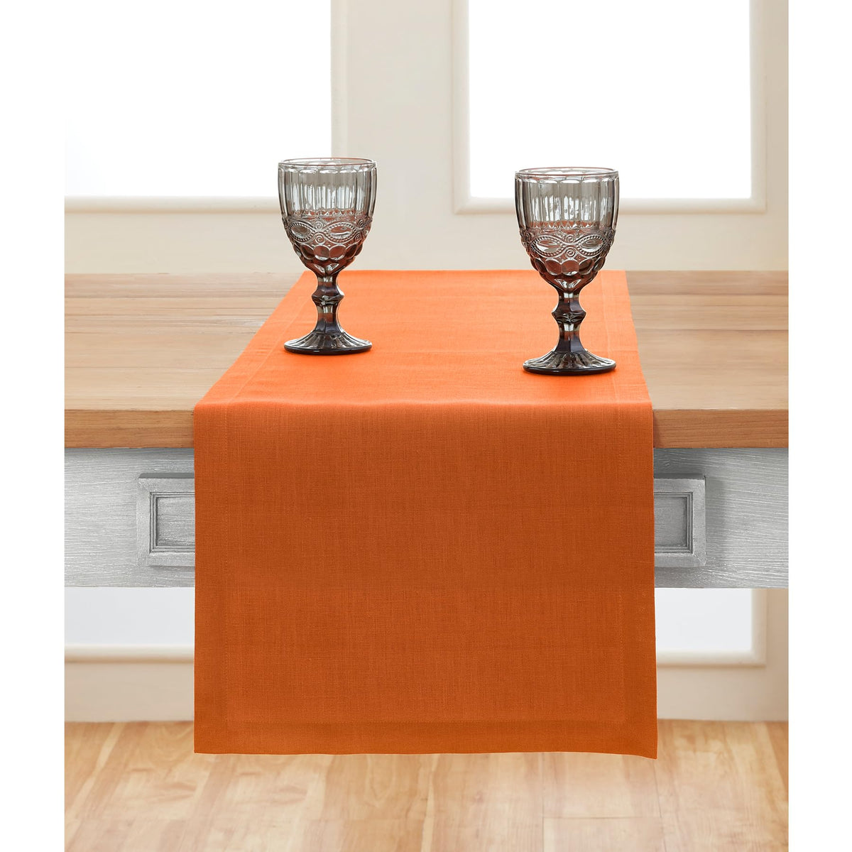 Solino Home Linen Pumpkin Table Runner 36 Inch - Fete, 100% Pure Linen Short Table Runner 14 X 36 Inch Ideal For Dresser And Cof