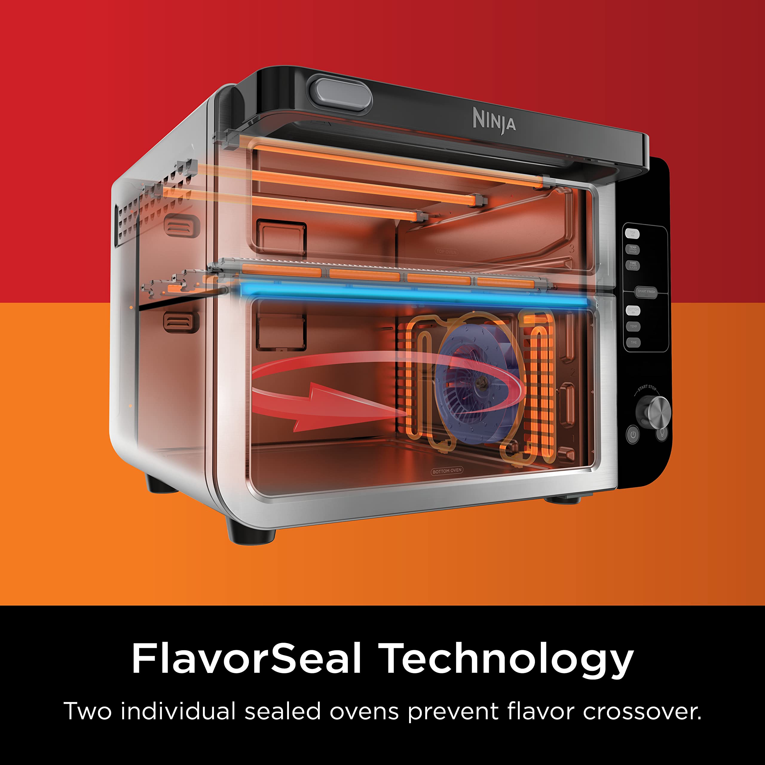 Ninja Dct451 12-In-1 Smart Double Oven With Flexdoor, Thermometer, Flavorseal, Smart Finish, Rapid Top Convection And Air Fry Bo