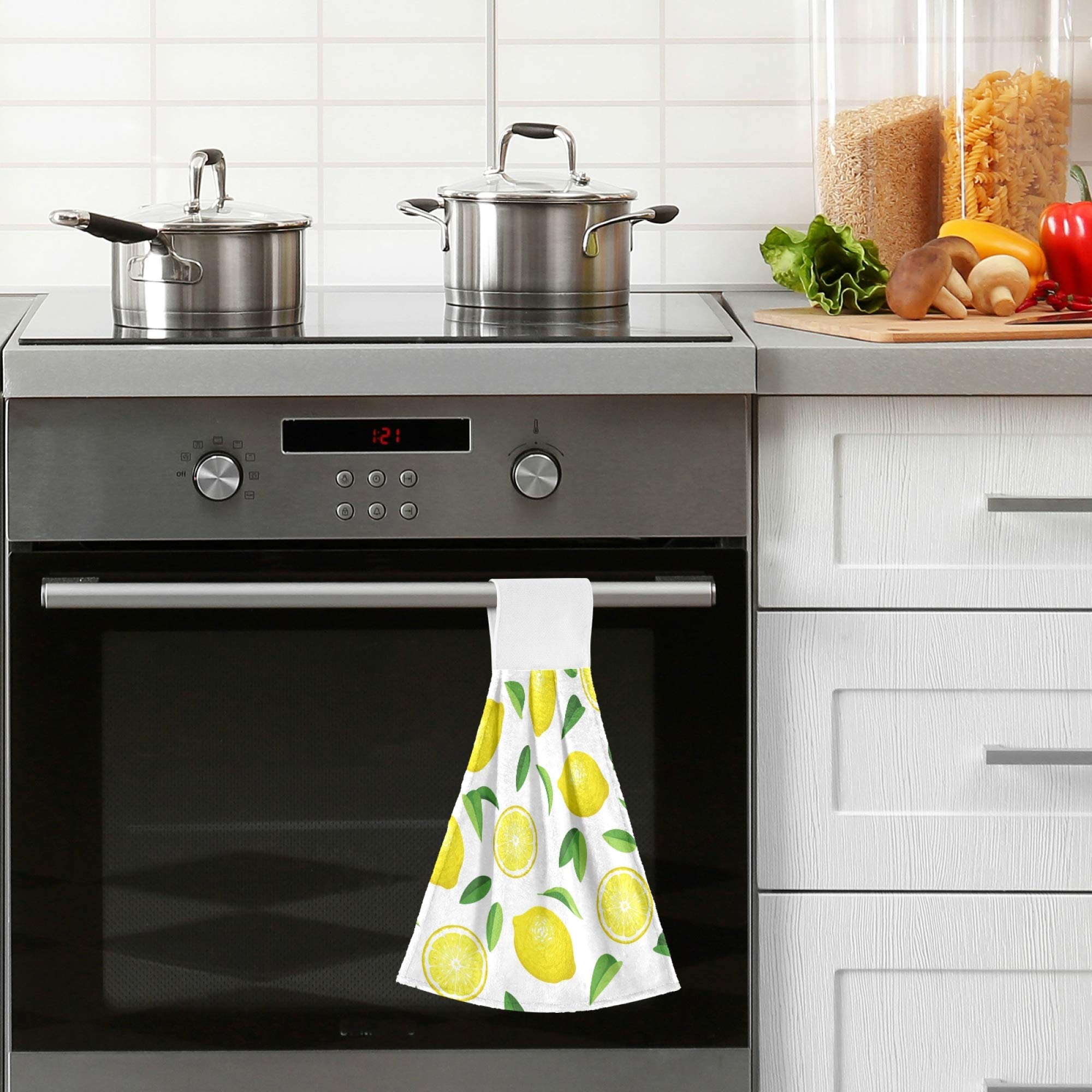 Aslsiy Summer Fresh Lemons Hanging Kitchen Towels Yellow Lime Orange Slices Fruit Leaves Bathroom Hand Tie Towel Fast Drying Dis