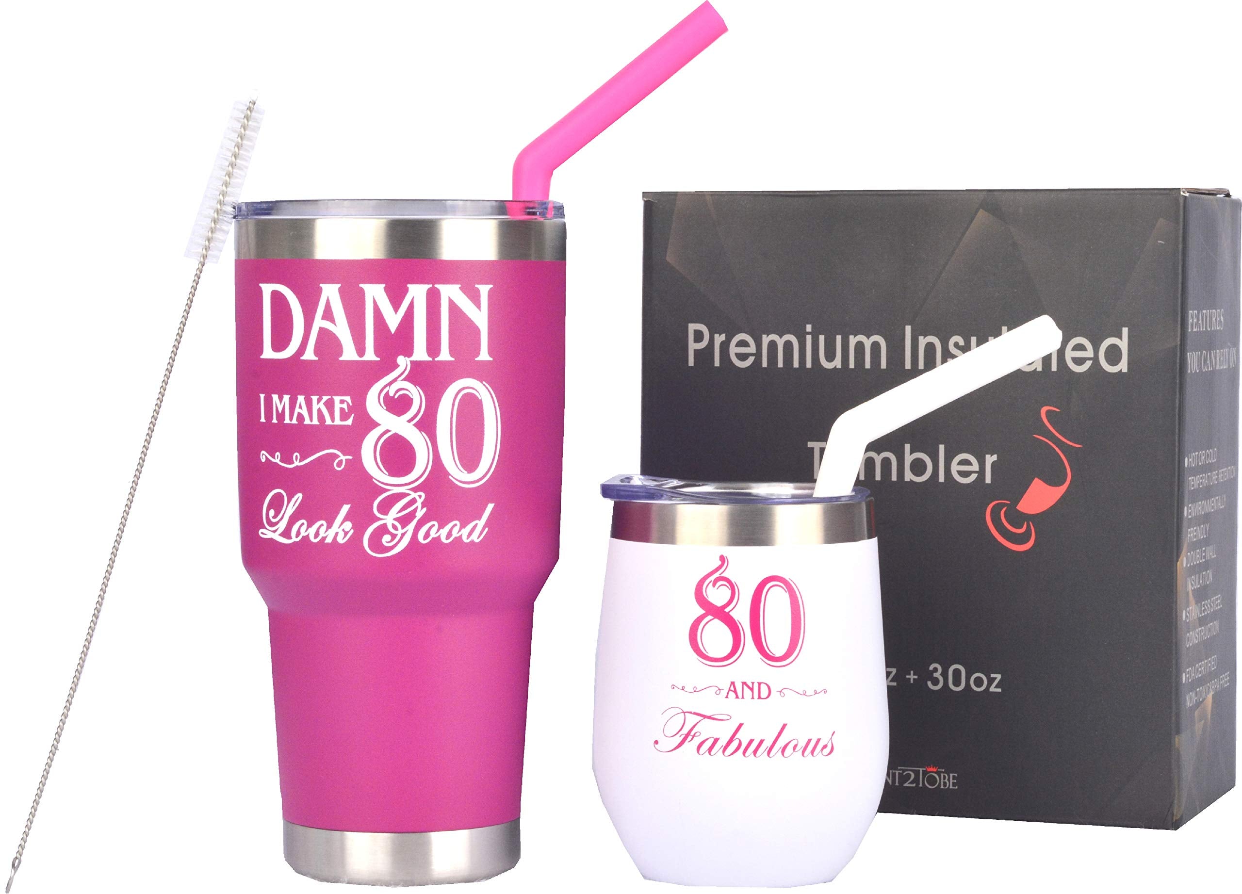 Meant2Tobe 80Th Birthday Gifts For Women, 80 And Fabulous Tumbler, 80 And Fabulous Tumbler For Women, 80Th Birthday Tumbler Set,