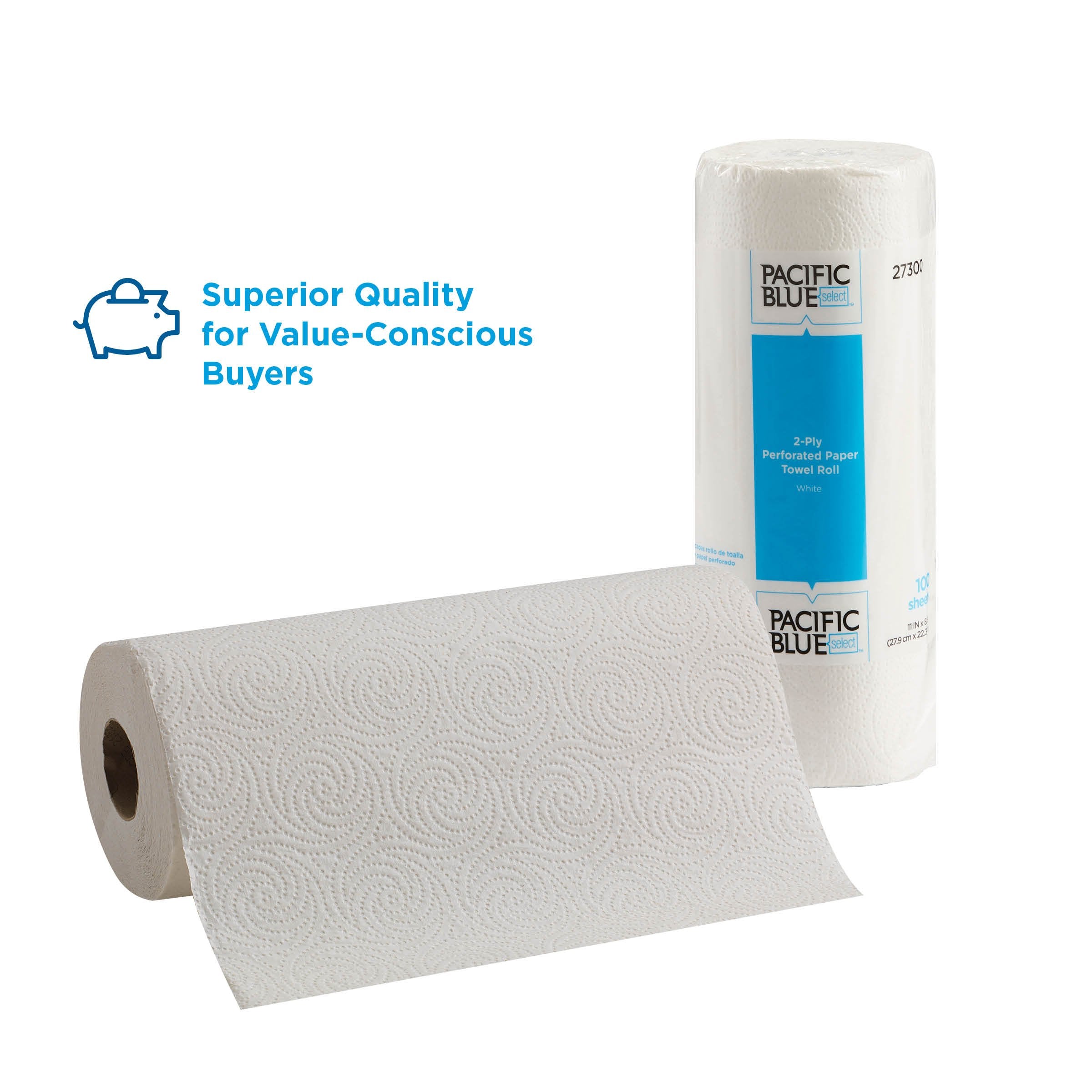 Pacific Blue Select 2-Ply Perforated Roll Paper Towels By Georgia-Pacific Pro, 100 Sheets Per Roll, 30 Rolls Per Case,White - 27
